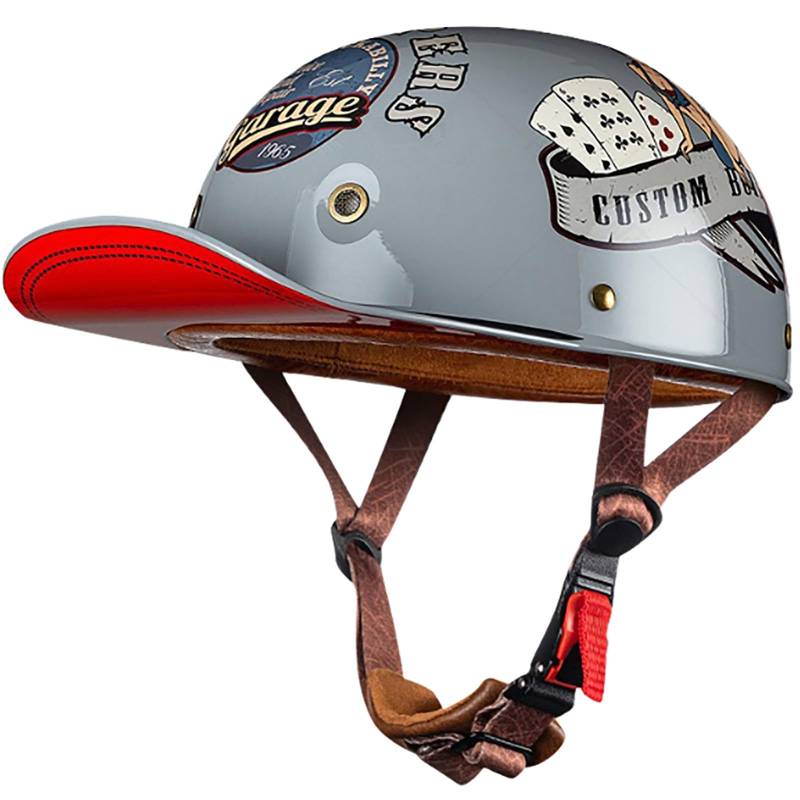 Sommerhelme Baseballkappe ECE-Geprüfter Halbschalenhelm Für Erwachsene Männer Und Frauen Wasserdichter Und Belüfteter Motorradhelm Für Den Straßengebrauch Offener Motorradhelm J,XL(60-62CM) von CQHZCL