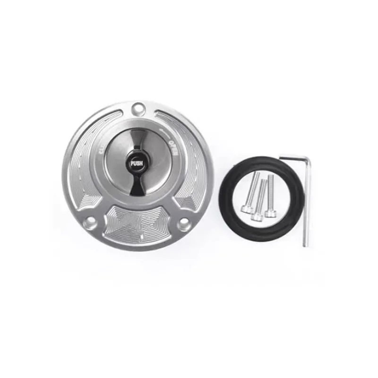 Auto Kraftstofftankdecke Linie CNC Aluminium Keyless Fuel Tankdeckel Abdeckung Fit Für Yamaha MT 01 MT03 MT07 MT09 MT10 MT 15 MT25 MT125(Silver Black) von CQJJXKYC