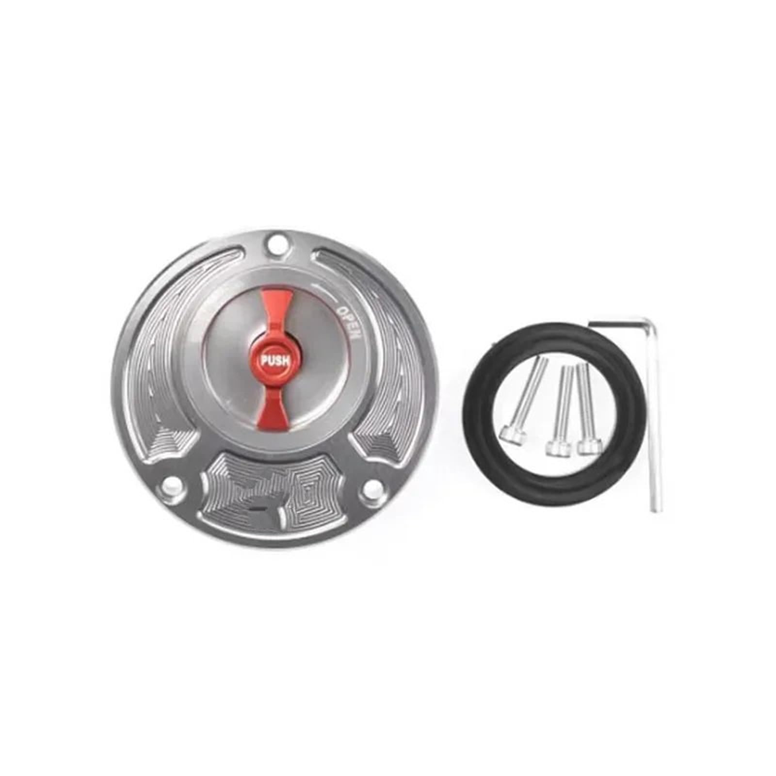 Auto Kraftstofftankdecke Linie CNC Aluminium Keyless Fuel Tankdeckel Abdeckung Fit Für Yamaha MT 01 MT03 MT07 MT09 MT10 MT 15 MT25 MT125(Silver Red) von CQJJXKYC