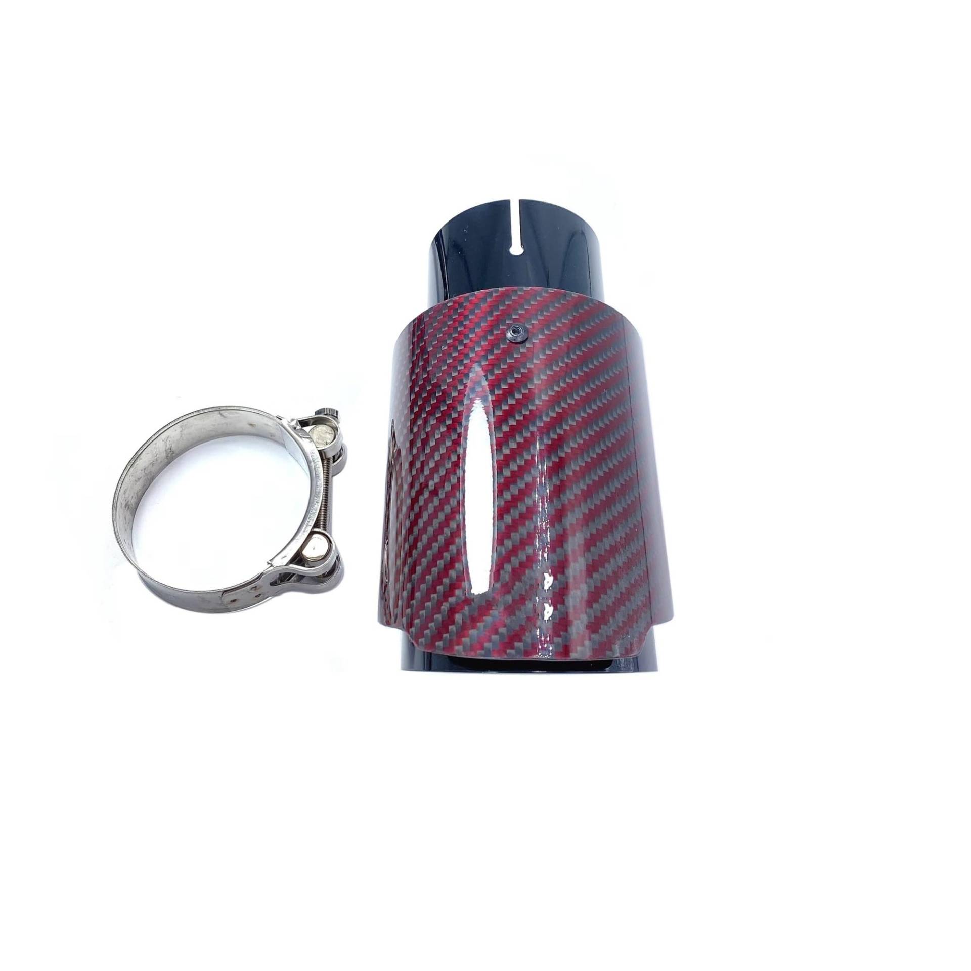 Auspuffblende 1 Stück Einzelne Glänzend Rote Kohlefaser-Auto-Auspuffspitzen Rohr Schwanz Ende Schalldämpfer Endrohr Für Universal Endrohr(114MM Outlet Size) von CQRBNE