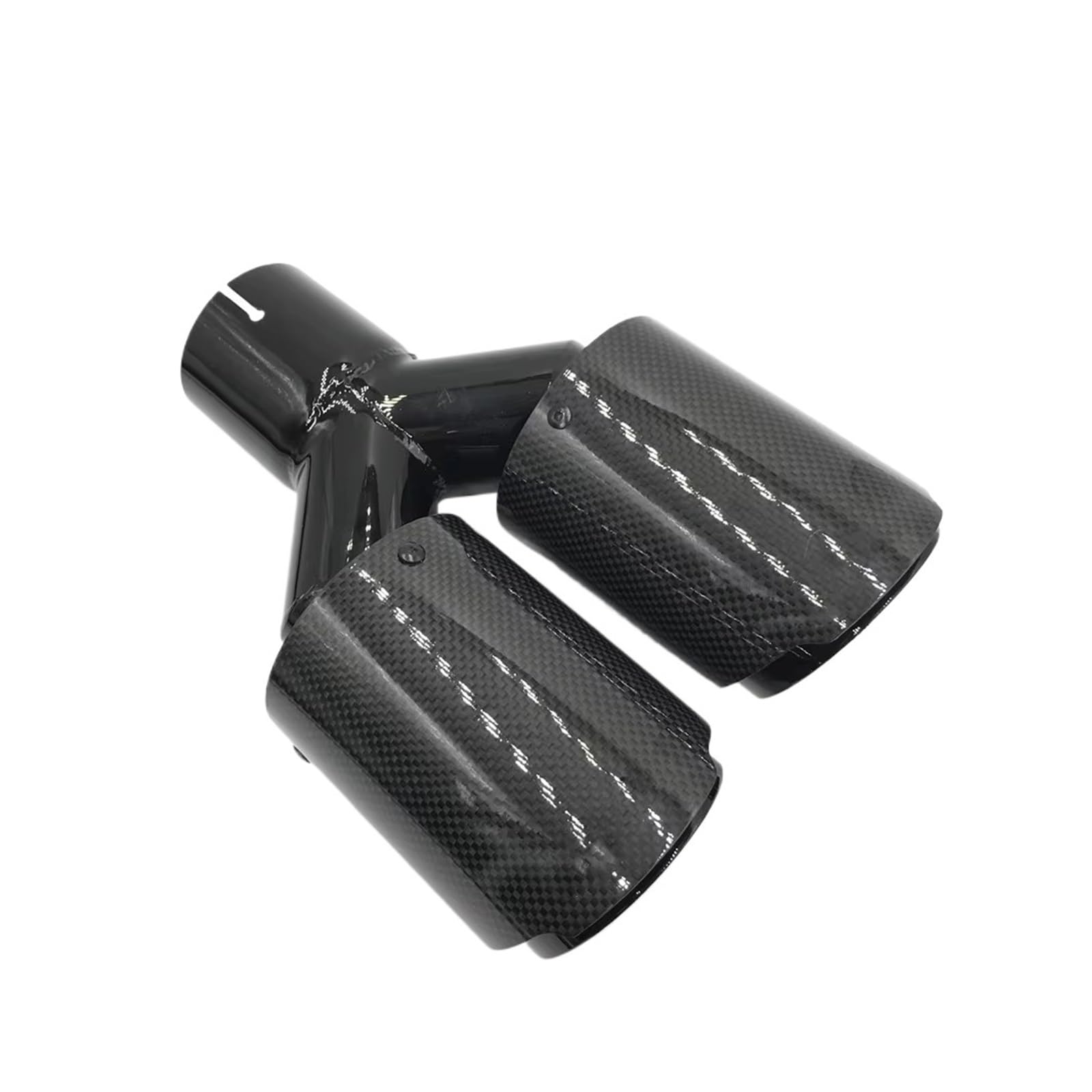 Auspuffblende 1 Stück Glänzende Kohlefaser Schwarz Edelstahl Auspuffspitzen Auto Schalldämpfer Doppel-Y-Rohre Für Auspuff Dual Tipps Endrohr(ID 63MM-OD 101MM) von CQRBNE