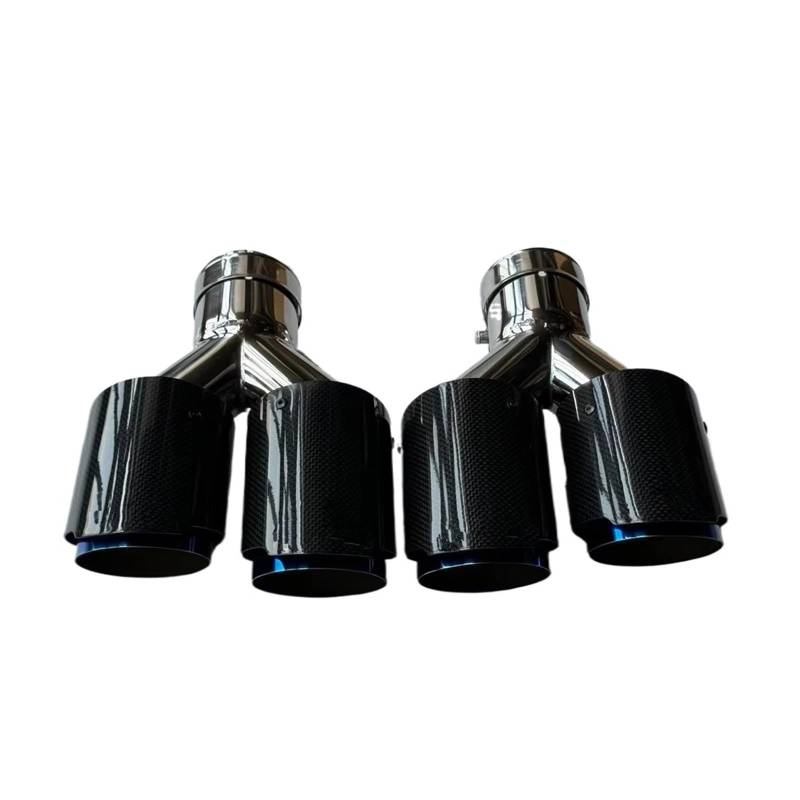 Auspuffblende 2 Stück Y Rohr Auto Universal Carbon Fiber Blau Edelstahl Doppel Ausgang Auspuff Rohre Schalldämpfer Endrohr Endrohr(ID 54MM-OD 76MM) von CQRBNE