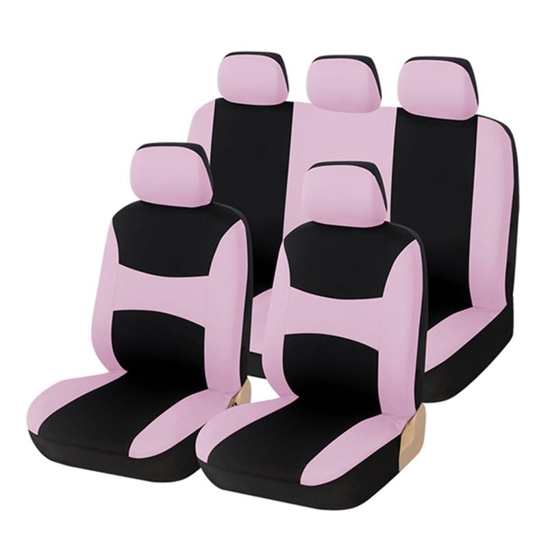 CQRBNE Autositzbezüge Autositzbezüge Universelles Polyester-Autositzbezug-Set Passend Für Die Meisten Autos SUVs Vans Autositzschutz Aus Einfarbigem Stoff Auto-Schonbezüge(Pink Full Set a) von CQRBNE