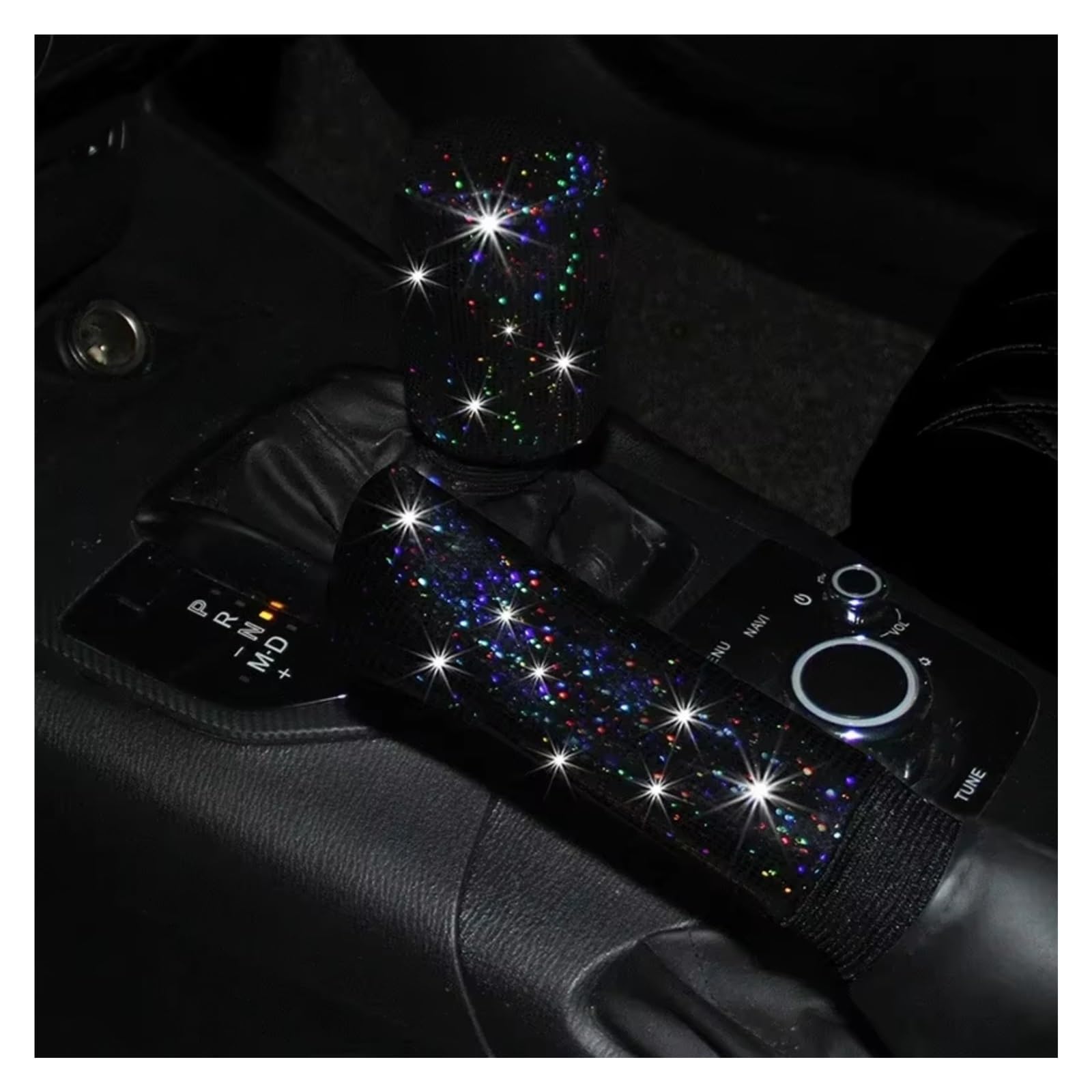 Lenkradhüllen 37/38cm Farbfolienprägung Glitzer Auto Lenkradbezug Elastischer Griff Handschuh Zubehör Autoteile Lenkradbezüge(Black 2PCS) von CQRBNE