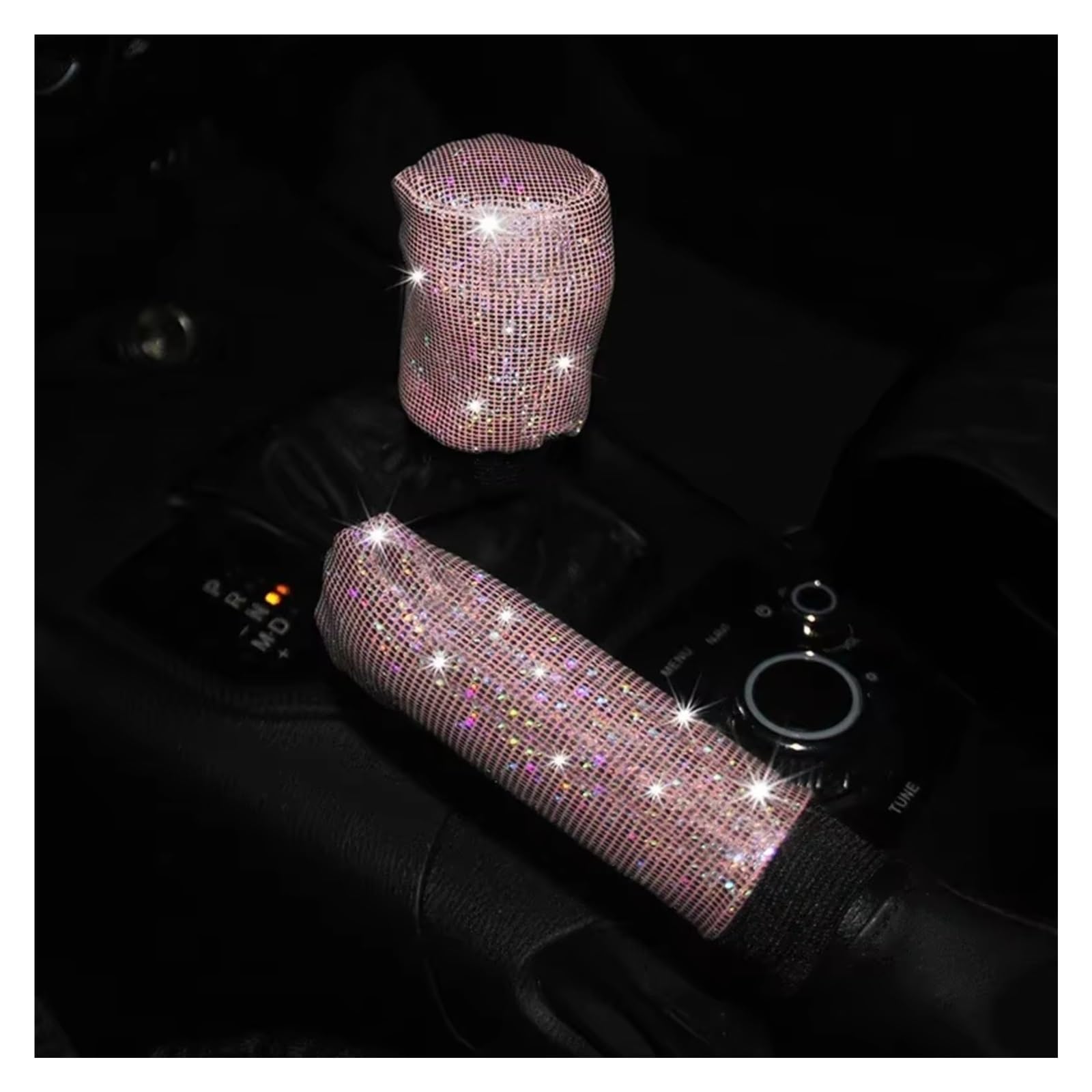 Lenkradhüllen 37/38cm Farbfolienprägung Glitzer Auto Lenkradbezug Elastischer Griff Handschuh Zubehör Autoteile Lenkradbezüge(Pink 2PCS) von CQRBNE
