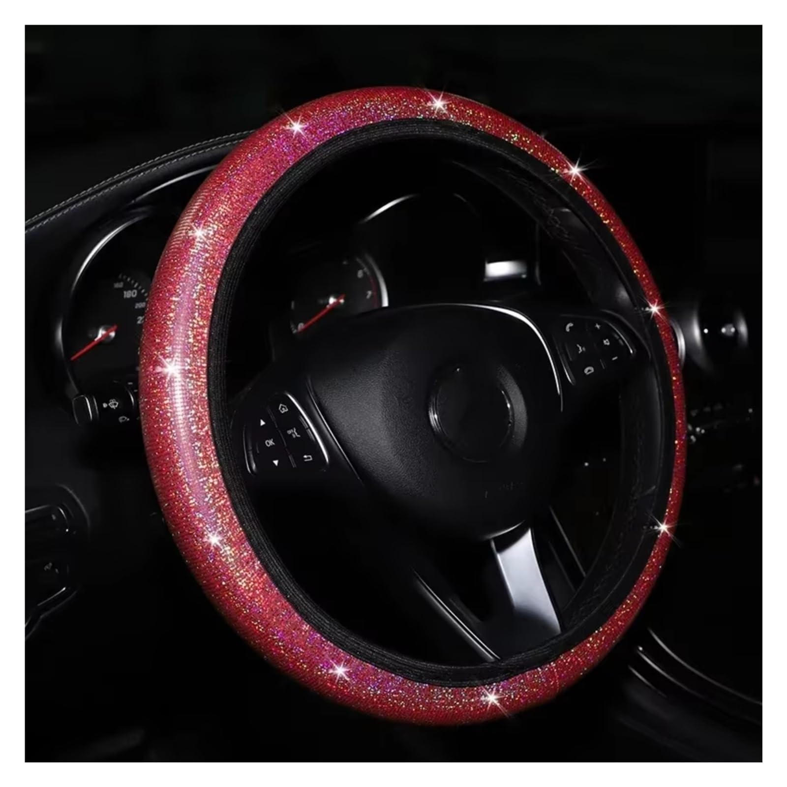 Lenkradhüllen 37/38cm Farbfolienprägung Glitzer Auto Lenkradbezug Elastischer Griff Handschuh Zubehör Autoteile Lenkradbezüge(Red) von CQRBNE