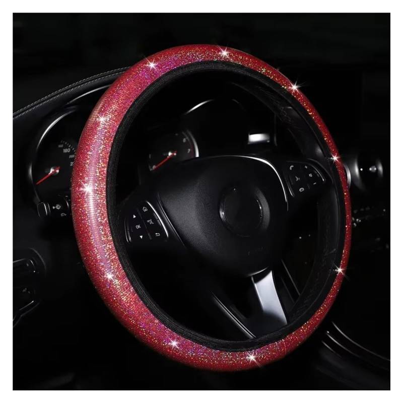 Lenkradhüllen 37/38cm Farbfolienprägung Glitzer Auto Lenkradbezug Elastischer Griff Handschuh Zubehör Autoteile Lenkradbezüge(Red) von CQRBNE