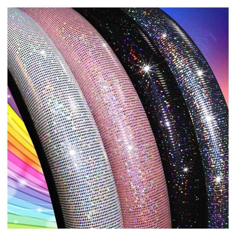 Lenkradhüllen 37/38cm Farbfolienprägung Glitzer Auto Lenkradbezug Elastischer Griff Handschuh Zubehör Autoteile Lenkradbezüge(Schwarz) von CQRBNE