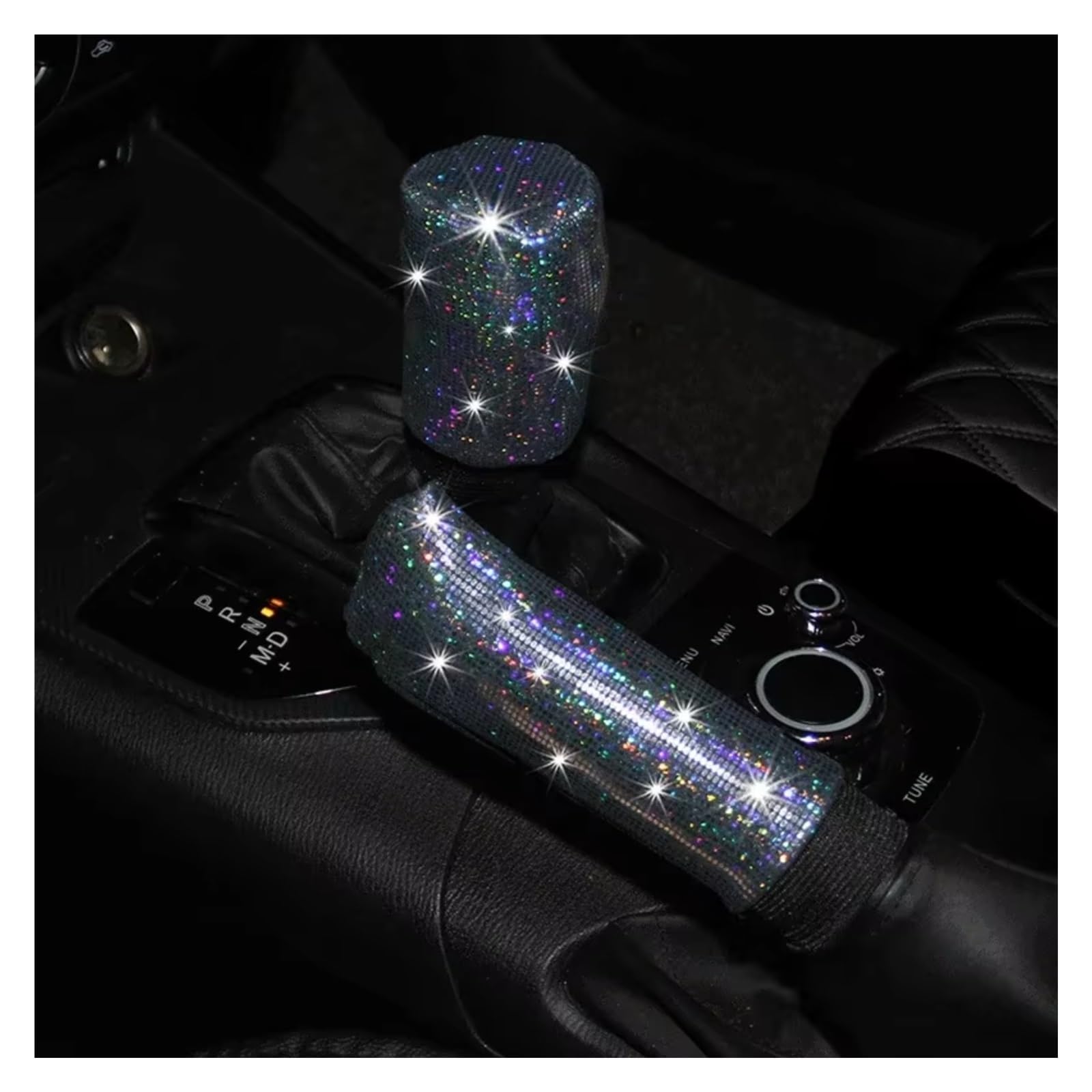 Lenkradhüllen 37/38cm Farbfolienprägung Glitzer Auto Lenkradbezug Elastischer Griff Handschuh Zubehör Autoteile Lenkradbezüge(Silver 2PCS) von CQRBNE