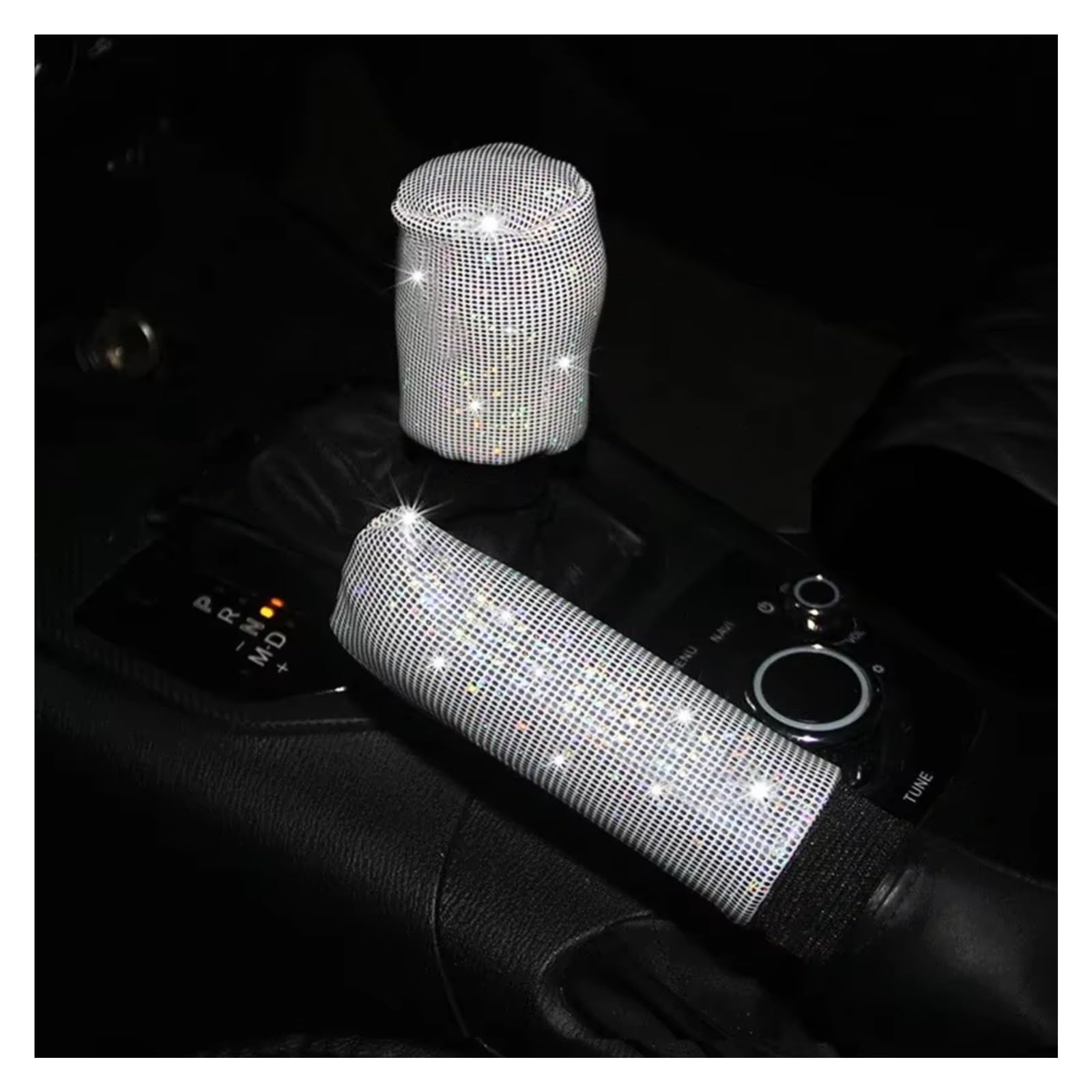 Lenkradhüllen 37/38cm Farbfolienprägung Glitzer Auto Lenkradbezug Elastischer Griff Handschuh Zubehör Autoteile Lenkradbezüge(White 2PCS) von CQRBNE