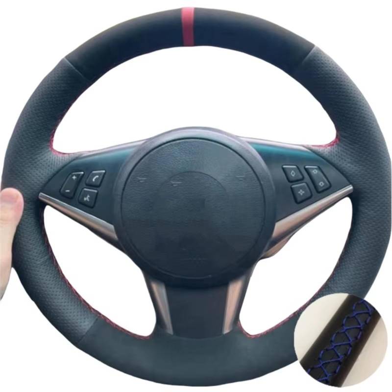 Lenkradhüllen Für E60 E61 530d 545i 550i E63 E64 630i 645Ci 650i Ledergeflechtlenkrad Weiches Wildleder-Autolenkradabdeckung Lenkradbezüge(Blue Thread) von CQRBNE