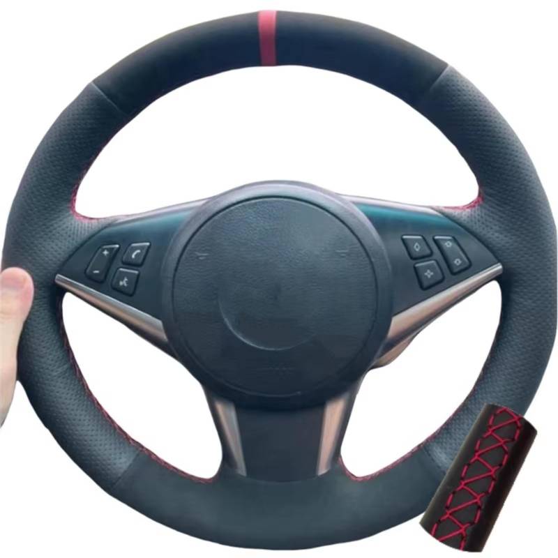 Lenkradhüllen Für E60 E61 530d 545i 550i E63 E64 630i 645Ci 650i Ledergeflechtlenkrad Weiches Wildleder-Autolenkradabdeckung Lenkradbezüge(Red Thread) von CQRBNE
