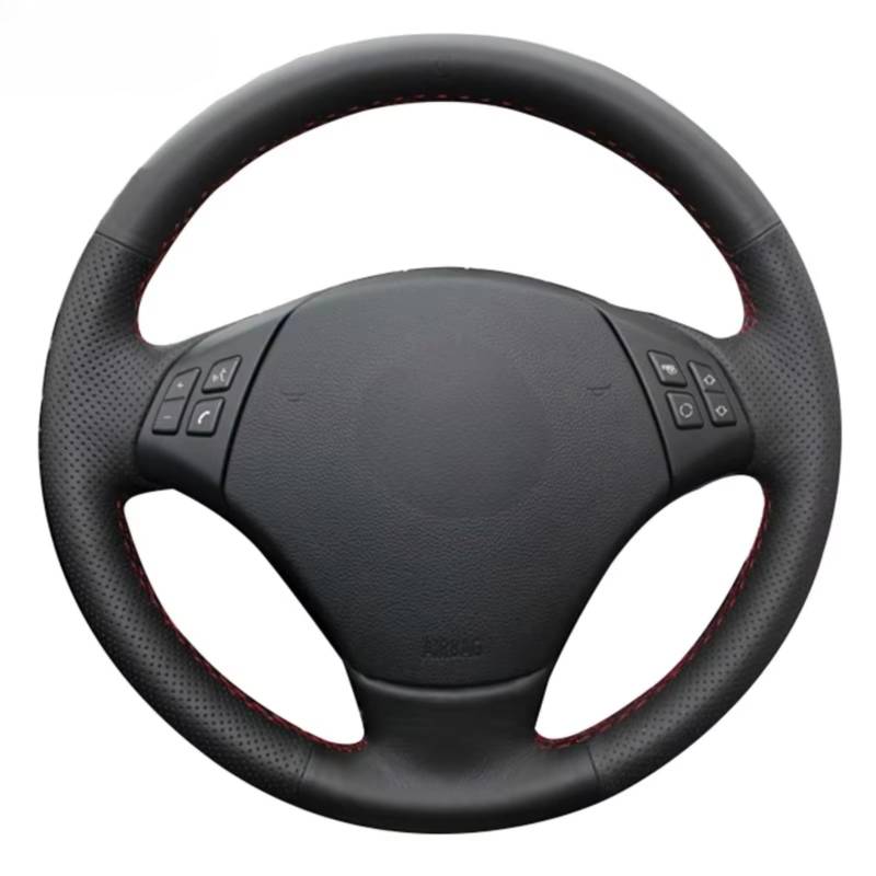Lenkradhüllen Für E90 320 318i 320i 325i 330i 320d X1 328xi 2007 DIY Handgenähte Schwarze Kunstleder-Lenkradabdeckung Lenkradbezüge(Red Thread) von CQRBNE