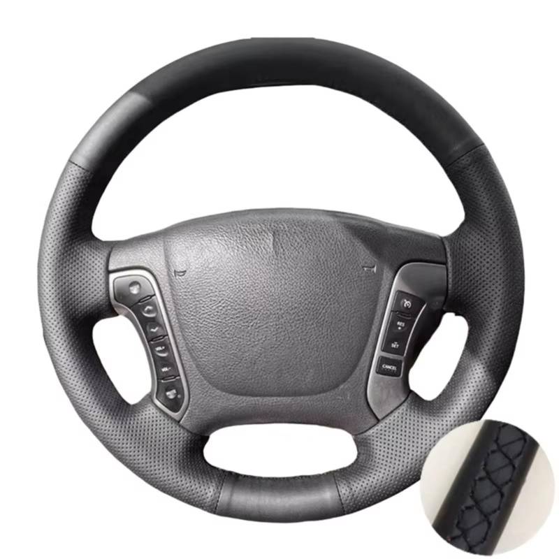 Lenkradhüllen Für Hyundai Für Santa Fe 2006 2007 2008 2009 2010 2011 2012 Handnähende Lenkradabdeckung Perforierte Lederabdeckung Lenkradbezüge(Black Thread) von CQRBNE