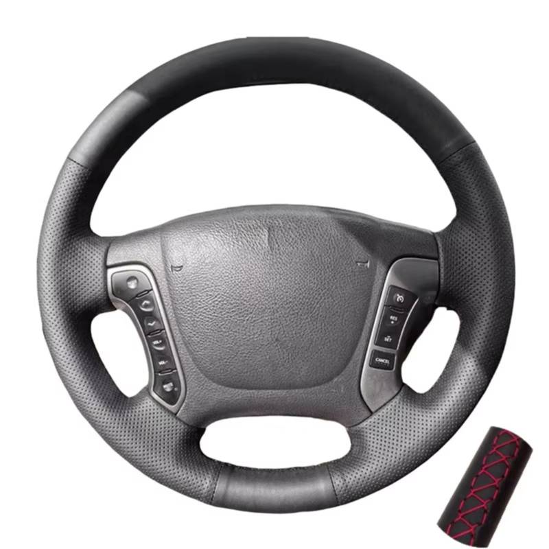 Lenkradhüllen Für Hyundai Für Santa Fe 2006 2007 2008 2009 2010 2011 2012 Handnähende Lenkradabdeckung Perforierte Lederabdeckung Lenkradbezüge(Red Thread) von CQRBNE