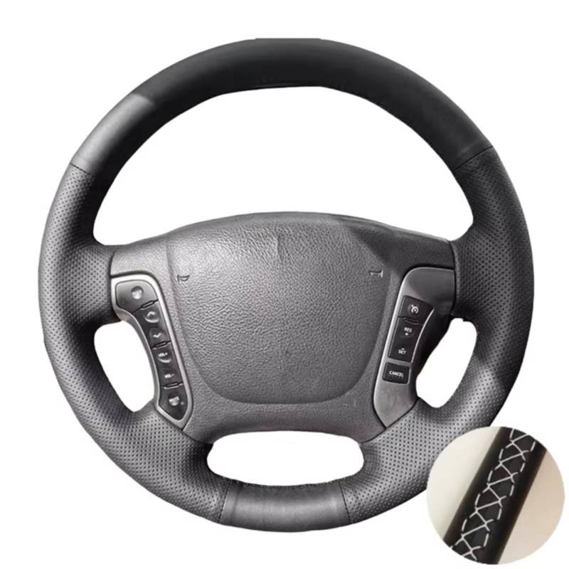 Lenkradhüllen Für Hyundai Für Santa Fe 2006 2007 2008 2009 2010 2011 2012 Handnähende Lenkradabdeckung Perforierte Lederabdeckung Lenkradbezüge(White Thread) von CQRBNE