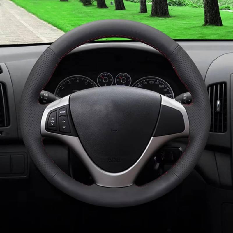 Lenkradhüllen Für Hyundai I30 2008 2009 2010 FD DIY Handgenähte Schwarze Kunstleder-Lenkradabdeckung Lenkradbezüge von CQRBNE