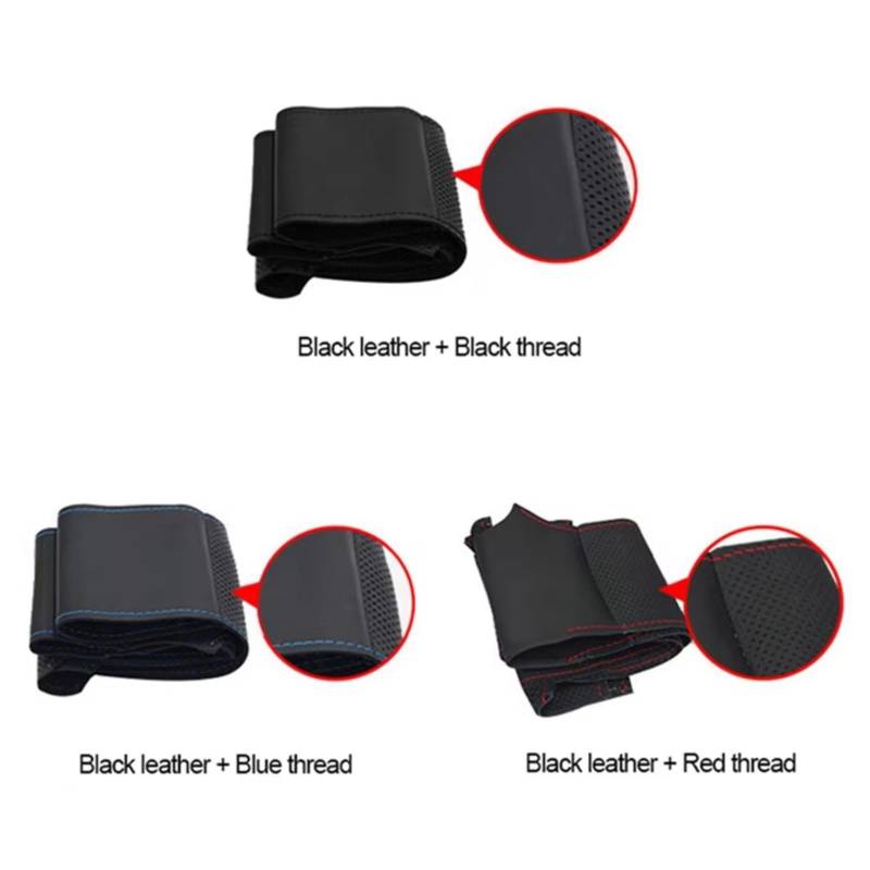 Lenkradhüllen Für Mazda CX-3 CX-5 2017 2018 Handgenähte Lenkradabdeckung Schwarzes Leder Autolenkradabdeckung Lenkradbezüge(Black Thread) von CQRBNE