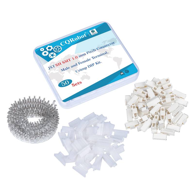 CQRobot JST SH SMD 1,0 mm Tonhöhe 9-Polige Elektronischer Steckverbinder IC Männlich Stecker, Weiblich Buchsengehäuse und T-Crimp-Klemme. 50 Sätze / 550 Teile Kabel-Platine-Adapterkabelbaugruppe. von CQRobot