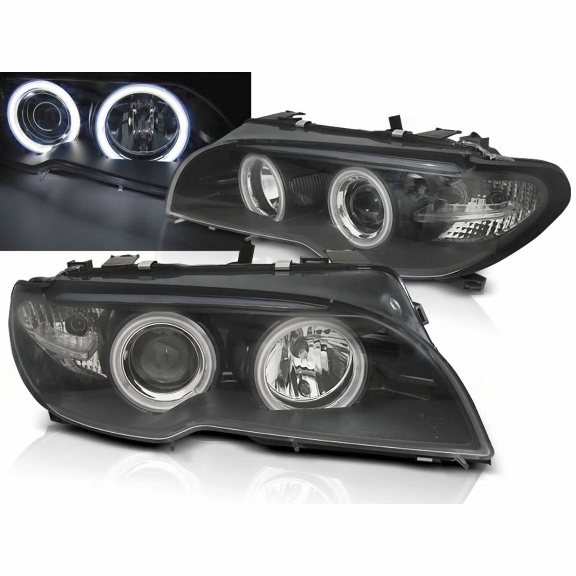 Angel Eyes Scheinwerfer Set CCFL schwarz für BMW E46 04.2003-06 Coupe Cabrio von CR-Lights