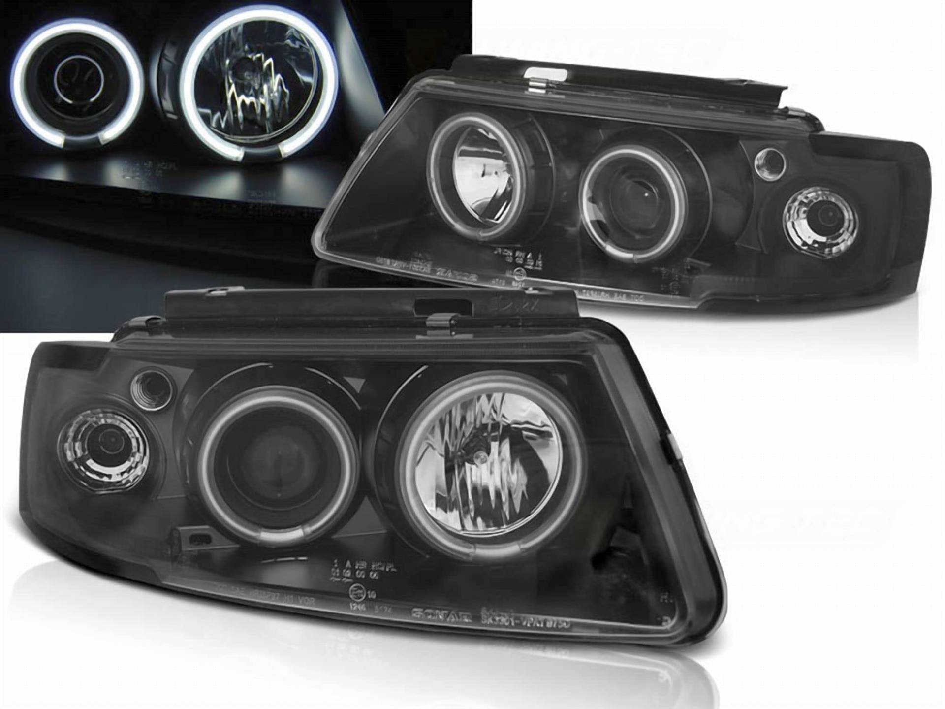 Angel Eyes Scheinwerfer Set CCFL schwarz für VW Passat B5 3B 96-08.2000 Angel Eyes Scheinwerfer Set CCFL schwarz für VW Passat B5 3B 96-08.2000 von CR-Lights