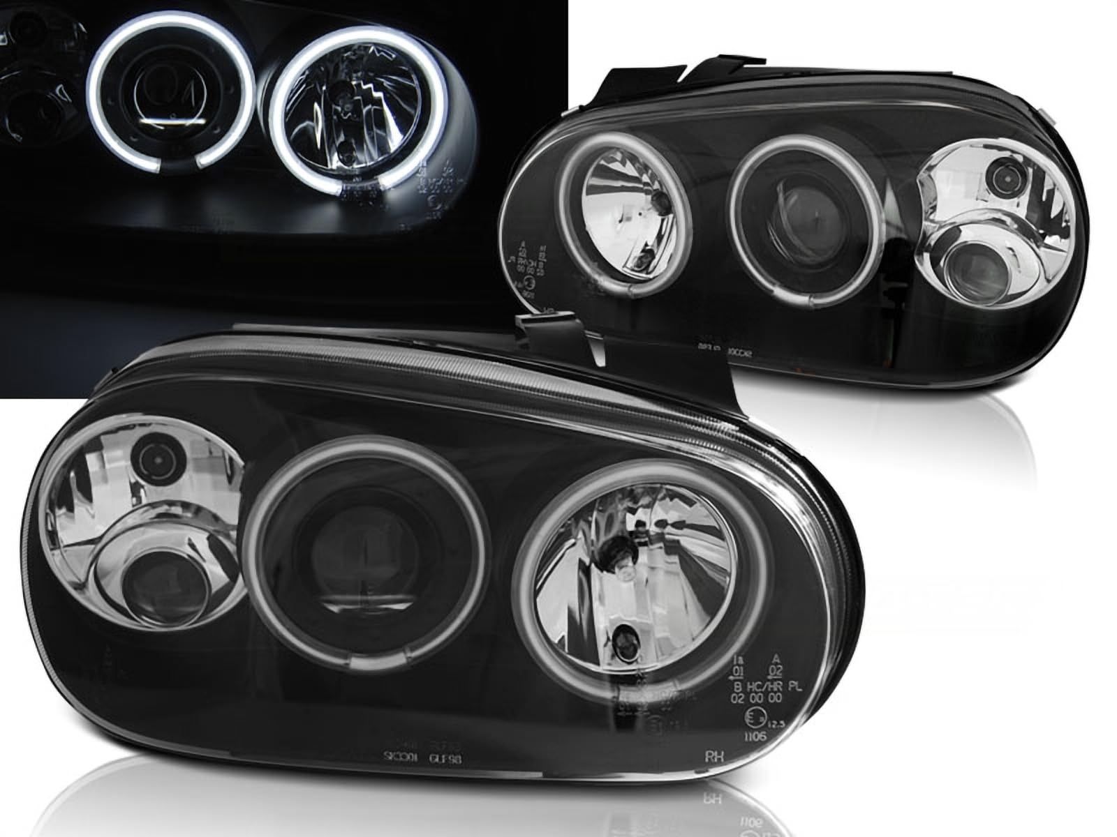 CR-Lights CCFL Angel Eyes Scheinwerfer für VW Golf 4 IV 09.1997-09.2003 in schwarz, (LPVWN8) von CR-Lights