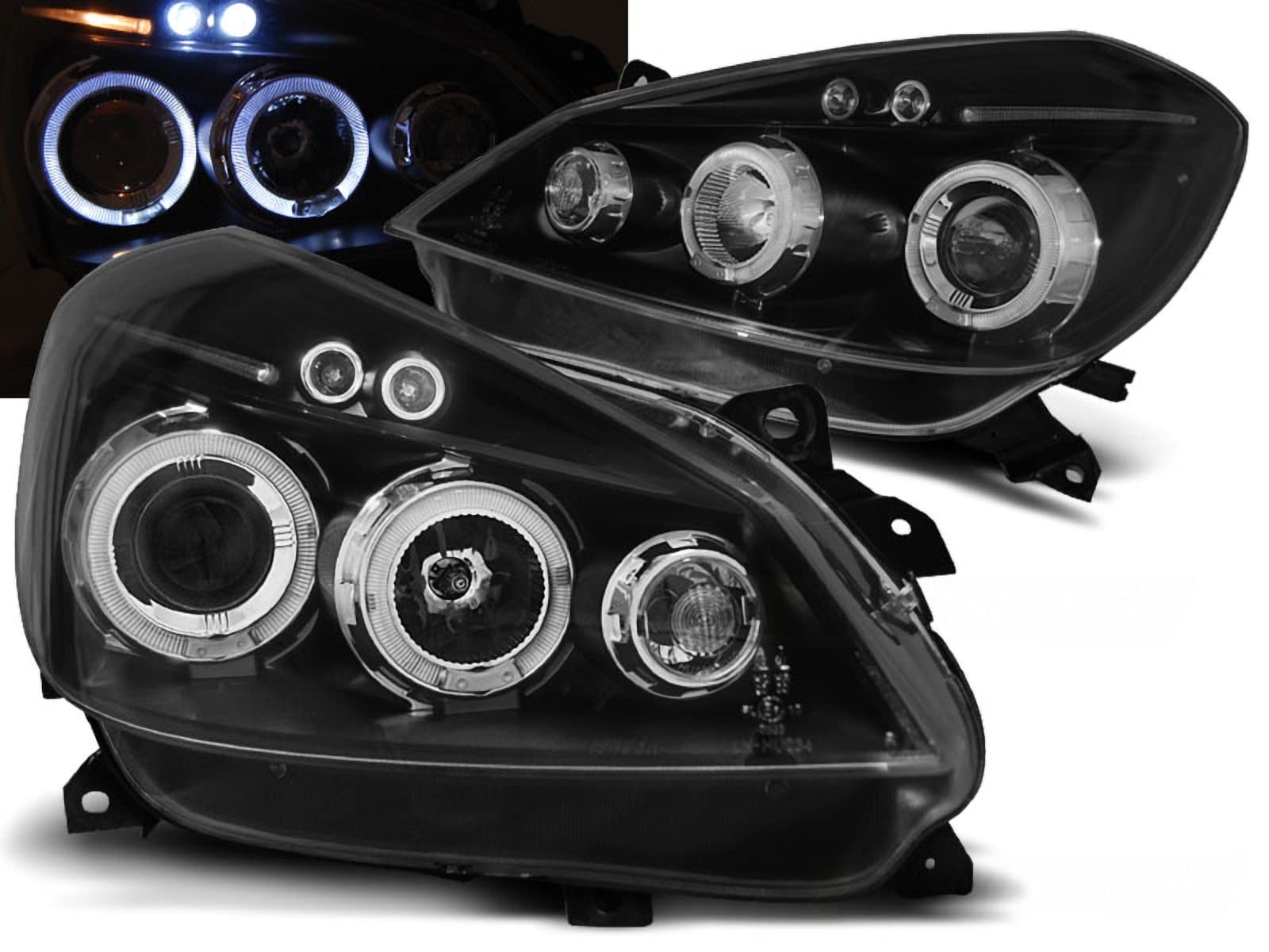 CR-Lights Angel Eyes Scheinwerfer Set für Renault Clio 3 2005-2009 schwarz von CR-Lights