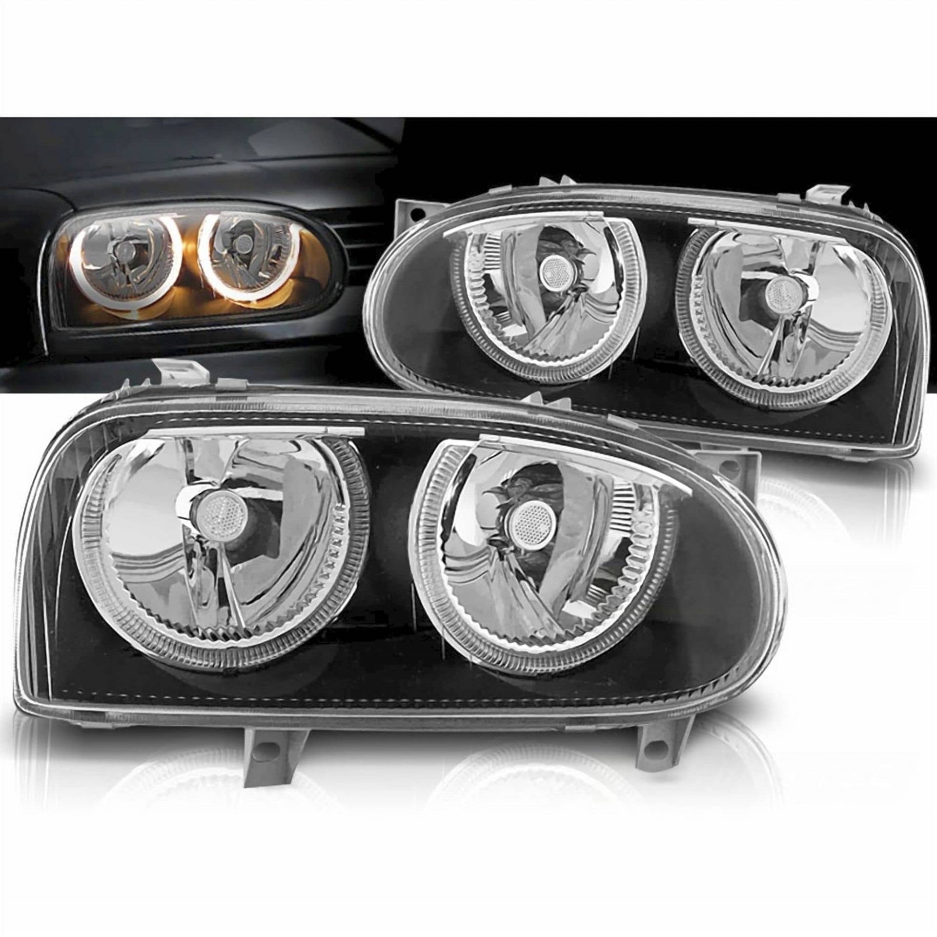 CR-Lights Angel Eyes Scheinwerfer Set in schwarz für VW Golf 3 09.1991-08.1997 von CR-Lights