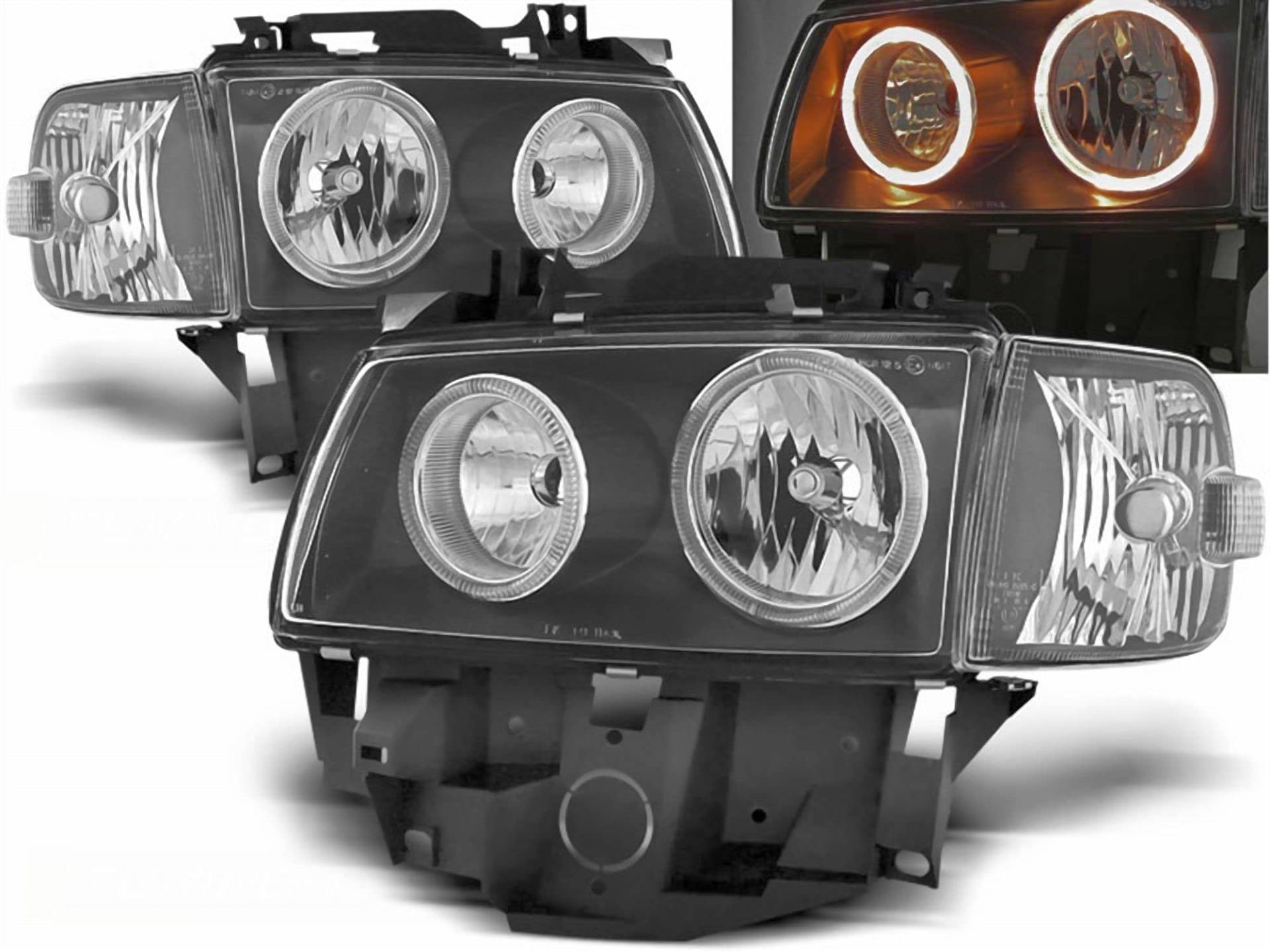 CR-Lights Angel Eyes Scheinwerfer Set in schwarz für VW T4 08.1996-03.2003 von CR-Lights