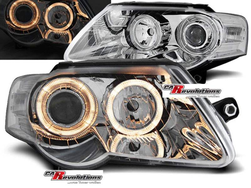 CR-Lights Angel Eyes Scheinwerfer für VW Passat 3C chrom inkl Motor 03.05-10 von CR-Lights