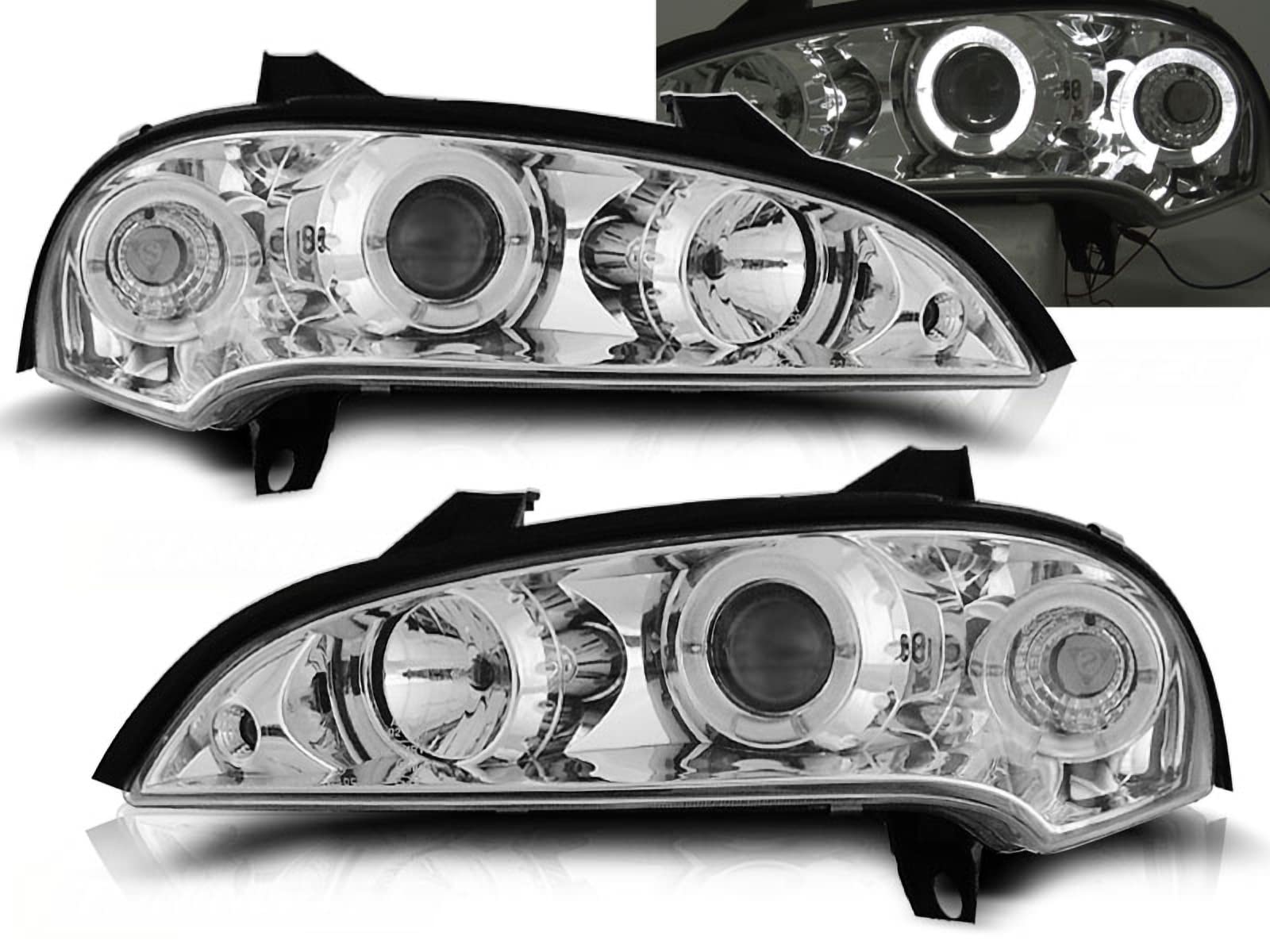 CR-Lights LED Angel Eyes Scheinwerfer Set in chrom für Opel Tigra 09.1994-12.2000 von CR-Lights