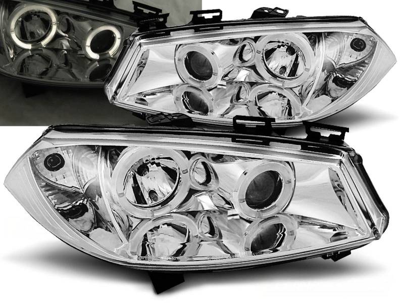 CR-Lights LED Angel Eyes Scheinwerfer Set in chrom für Renault Megane II 11.2002-2012.05 von CR-Lights