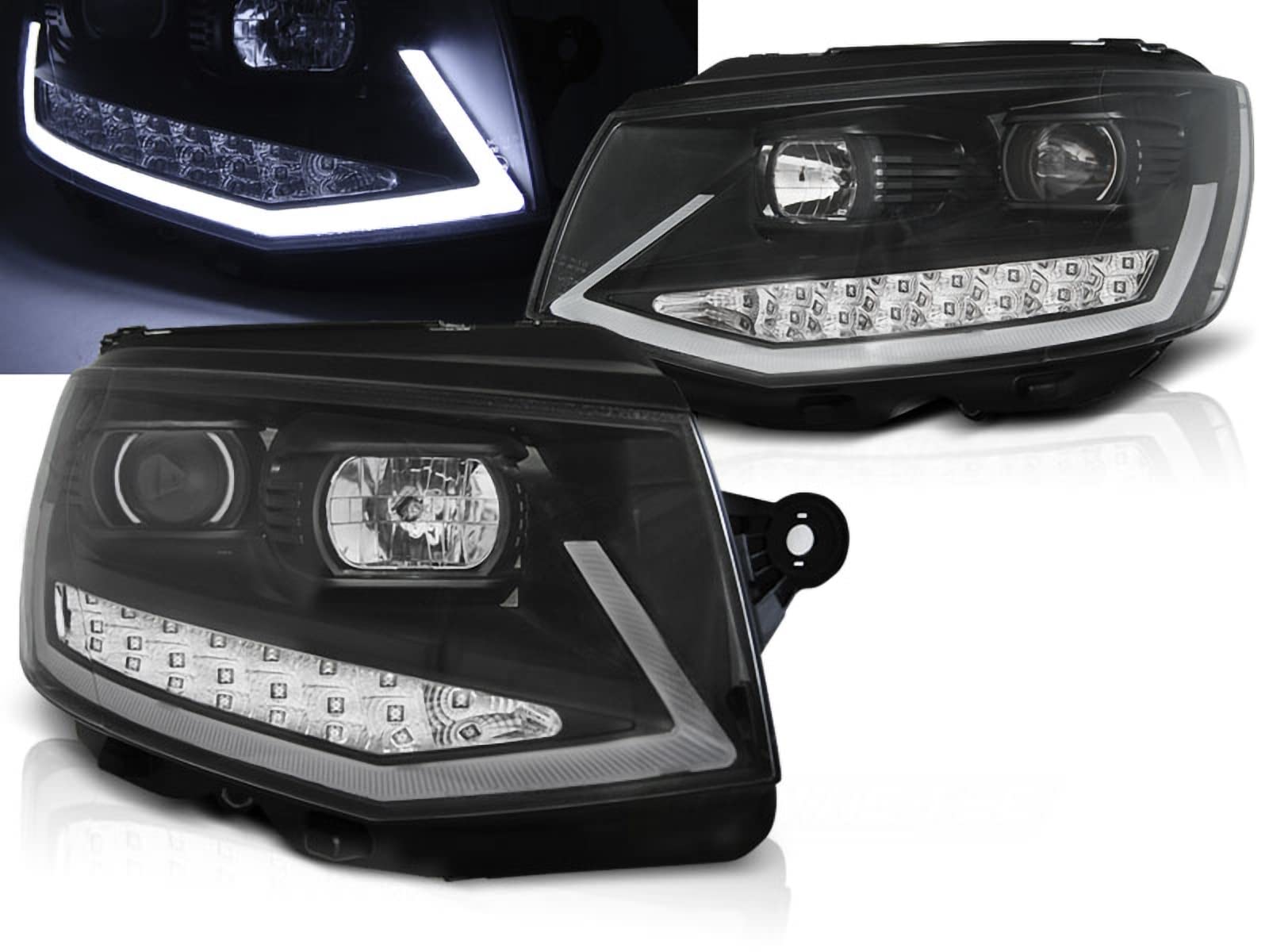 CR-Lights Led Tagfahrlicht Light Tube Scheinwerfer in schwarz für VW T6 2015-2019 von CR-Lights