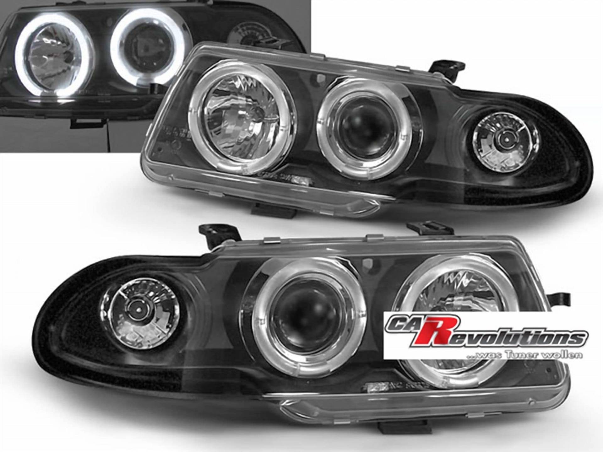 CR-Lights Scheinwerfer für Für Opel Astra F 91-94 LED Angel Eyes Scheinwerfer in schwarz von CR-Lights