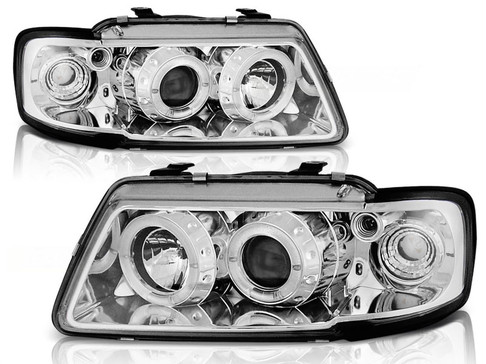 LED Angel Eyes Scheinwerfer Set in chrom für Audi A3 8L 08.1996-08.2000 von CR-Lights