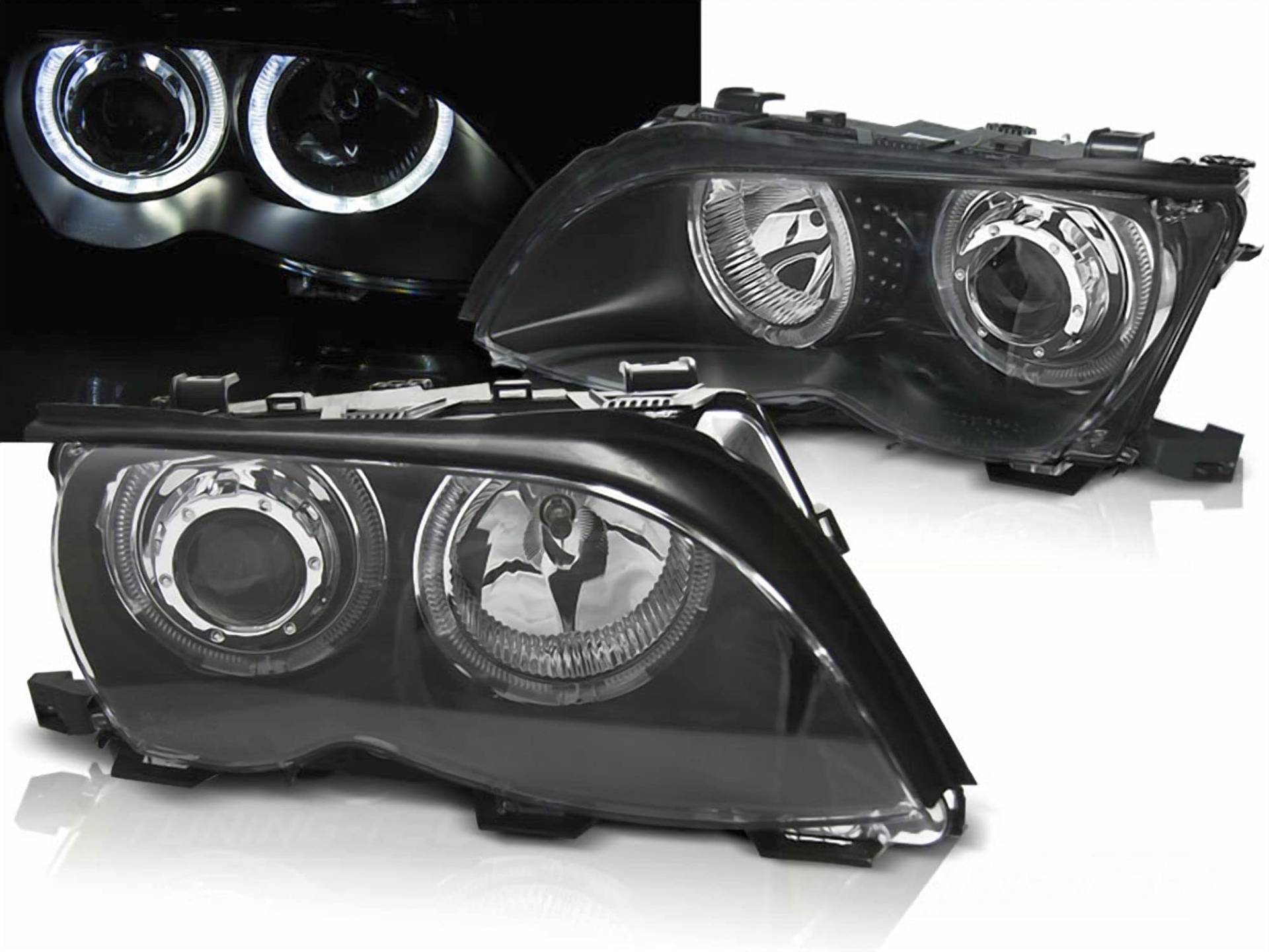 CR-Lights LED Angel Eyes Scheinwerfer Set schwarz für BMW E46 2001-03.2003 Limo Touring, (LPBMG3) von CR-Lights
