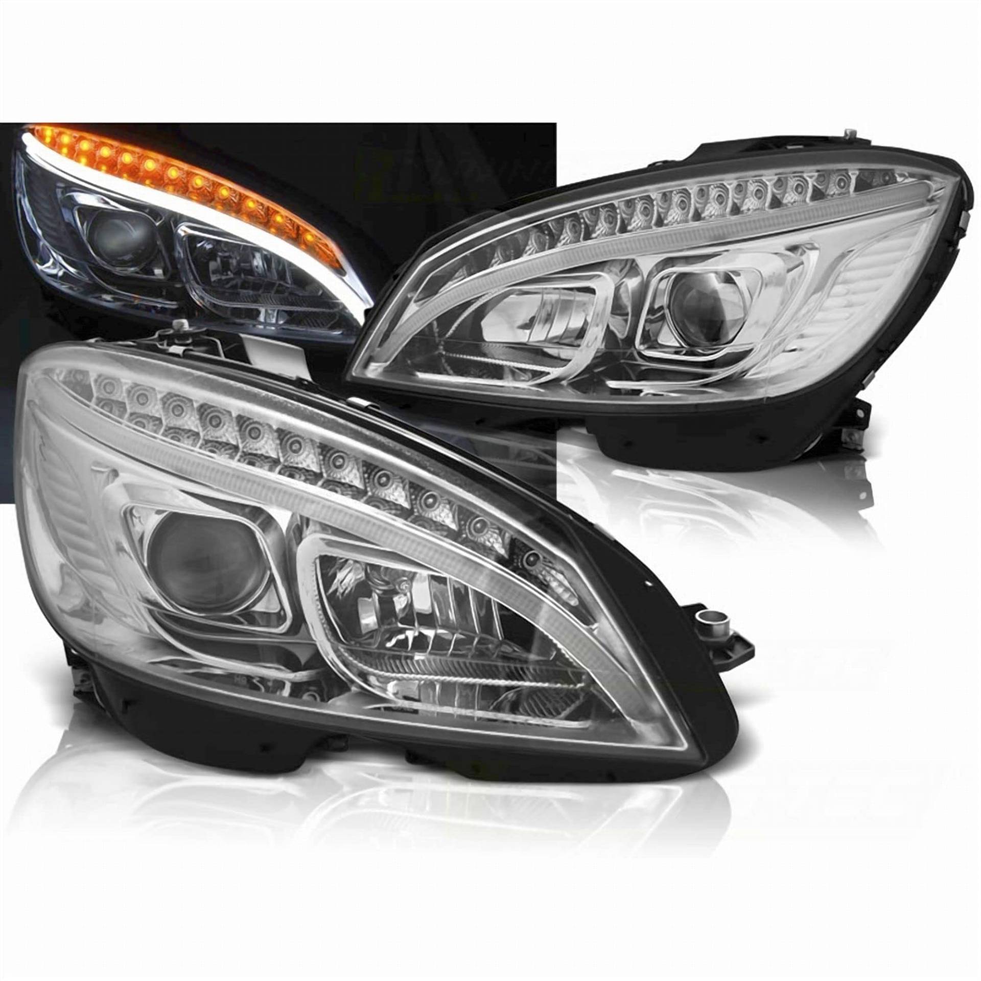 LED Light Tube Scheinwerfer in chrom für Mercedes W204 C Klasse 2007-2010 von Tuning-Tec