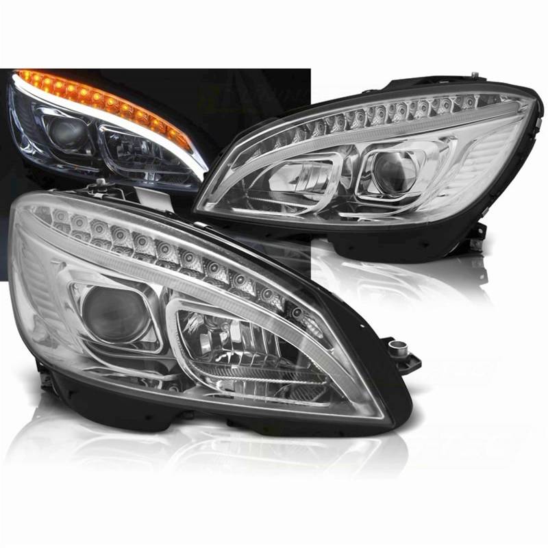 LED Light Tube Scheinwerfer in chrom für Mercedes W204 C Klasse 2007-2010 von Tuning-Tec