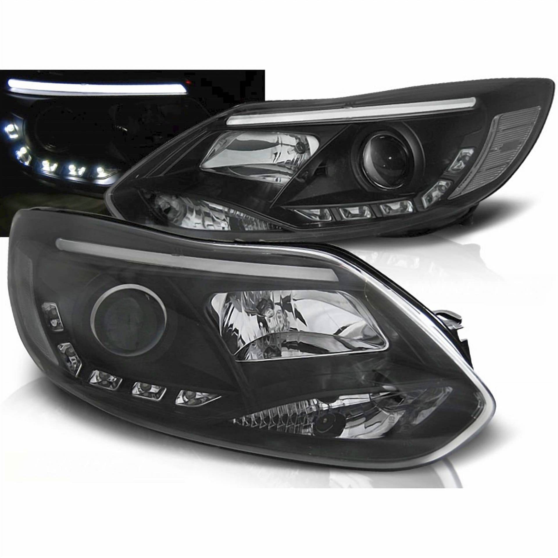 LED Light Tube Scheinwerfer in schwarz für Ford Focus MK3 2011-2014 von CR-Lights