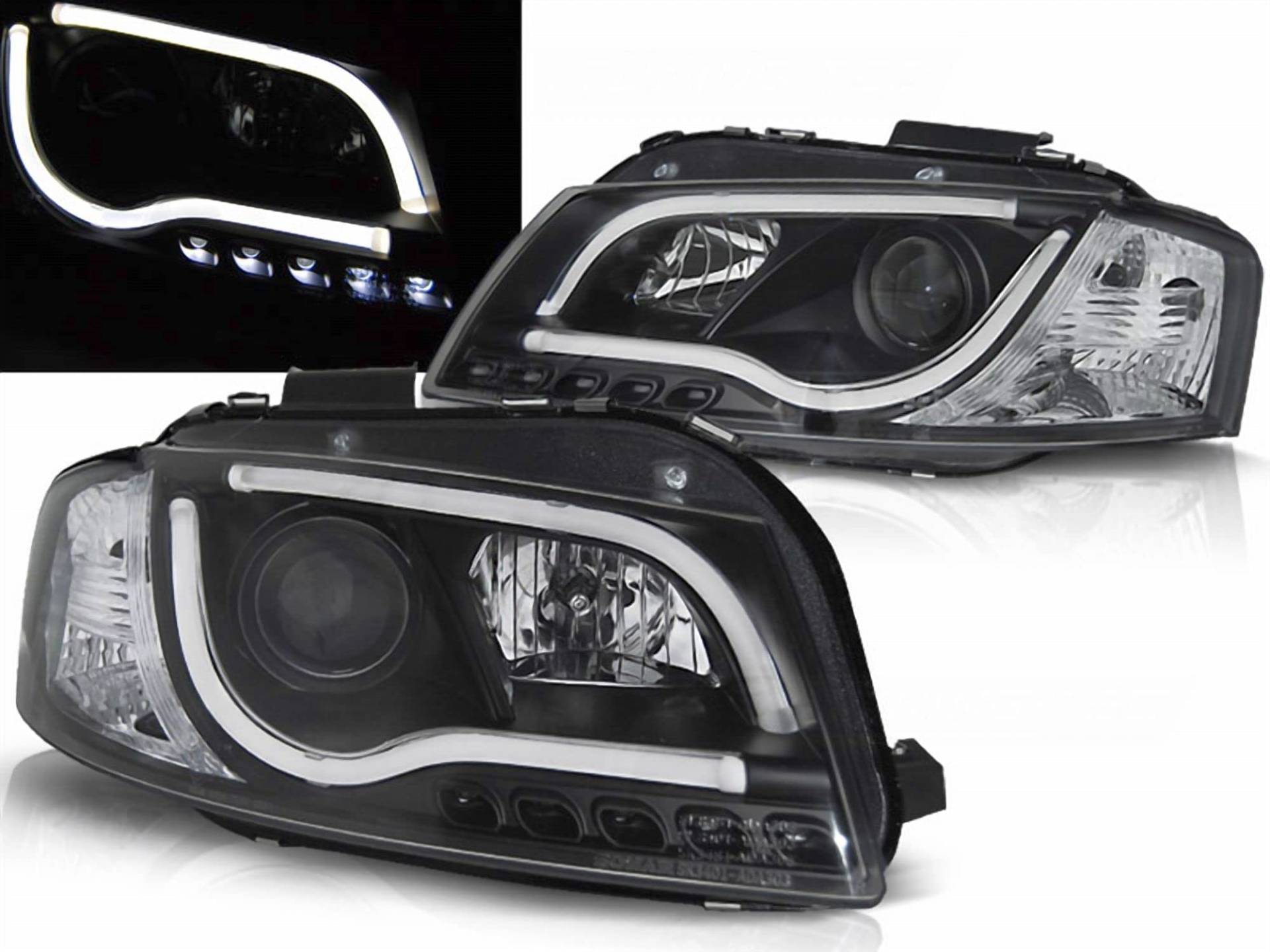 LED Scheinwerfer LightTube Set für Audi A3 8P 2003-2008- in schwarz von Tuning-Tec