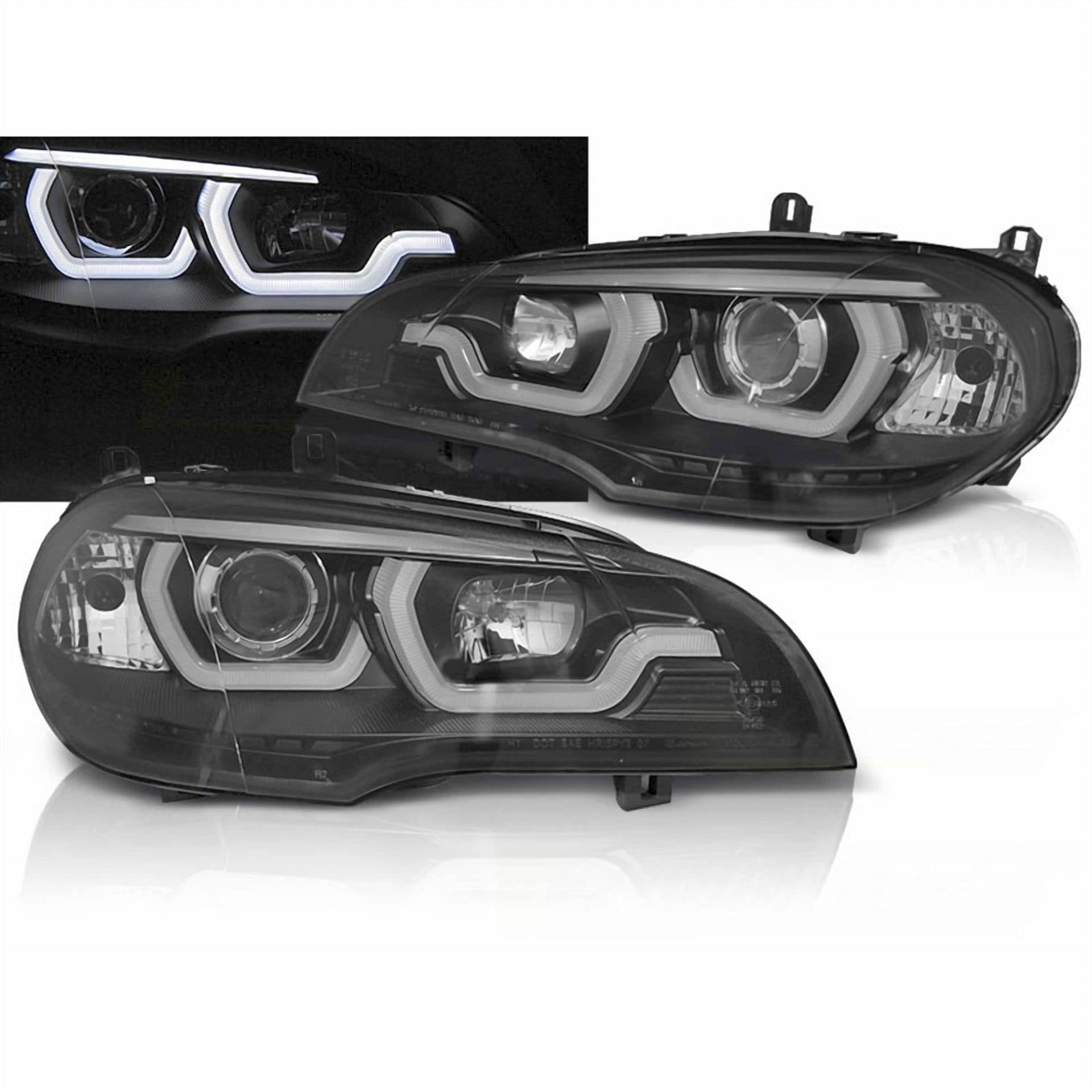 LED Tagfahrlicht 3D Angel Eyes Scheinwerfer in schwarz passend für BMW X5 E70 2007-2013 Halogen von CR-Lights