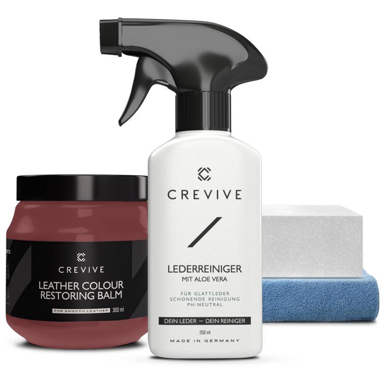 CREVIVE Lederreiniger 250 ml & Leder Reparatur Set Cognac 300 ml - Lederpflege Auto - Lederreparatur Sofa - Autositz Reparatur von CREVIVE