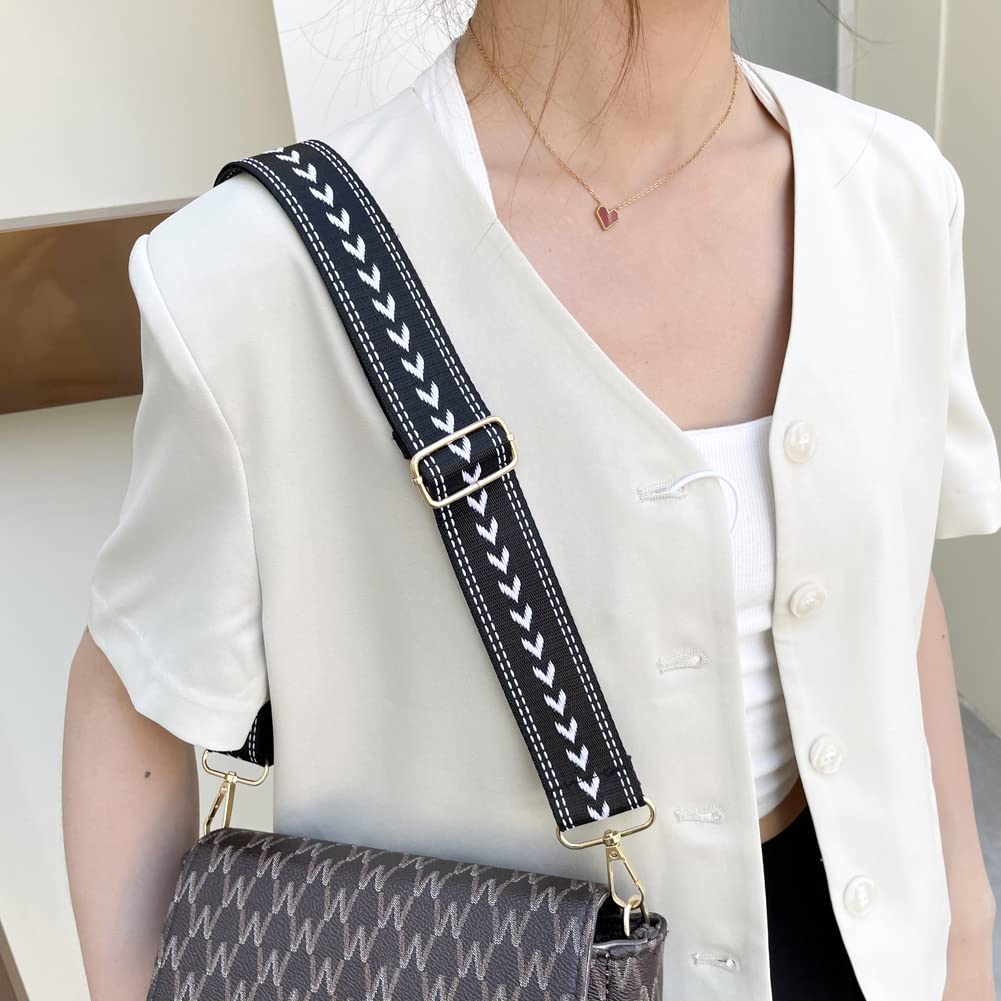 CRGANGZY Damen-Retro-Handtaschengürtel, verstellbar, Mehrfarbig, Schultergurt, Nylon, einfache Schultertaschengurte für Taschen, Riemenersatz (schwarz) von CRGANGZY