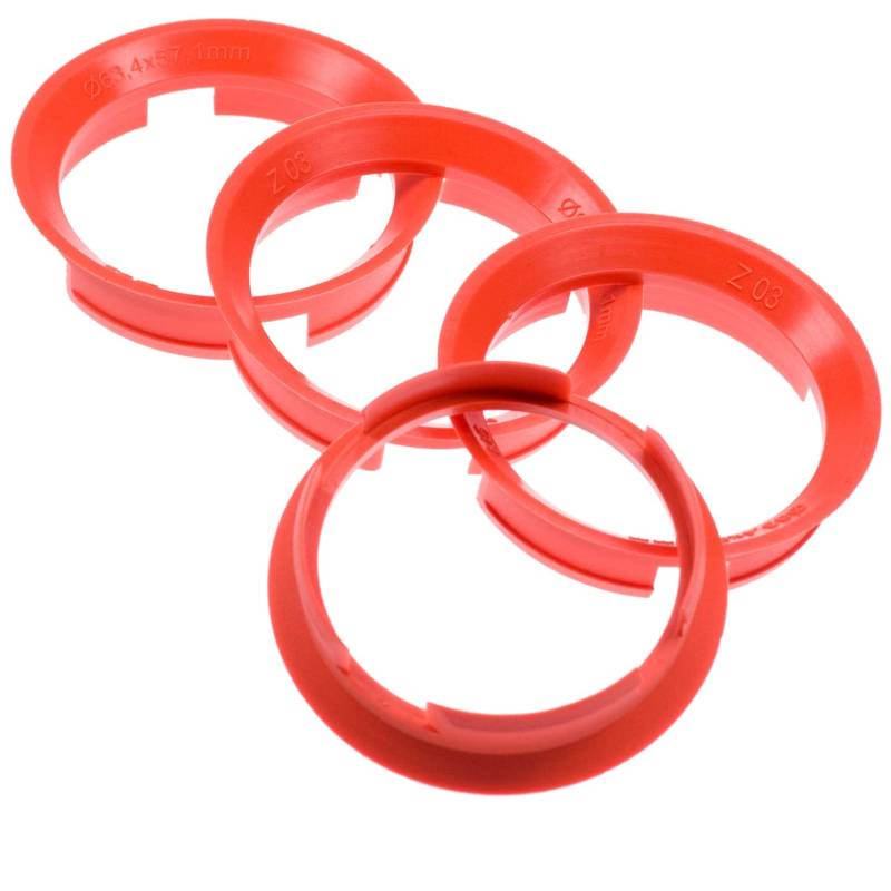 4X Zentrierringe 63,4 x 57,1 mm rot Felgen Ringe Made in Germany von PGONA