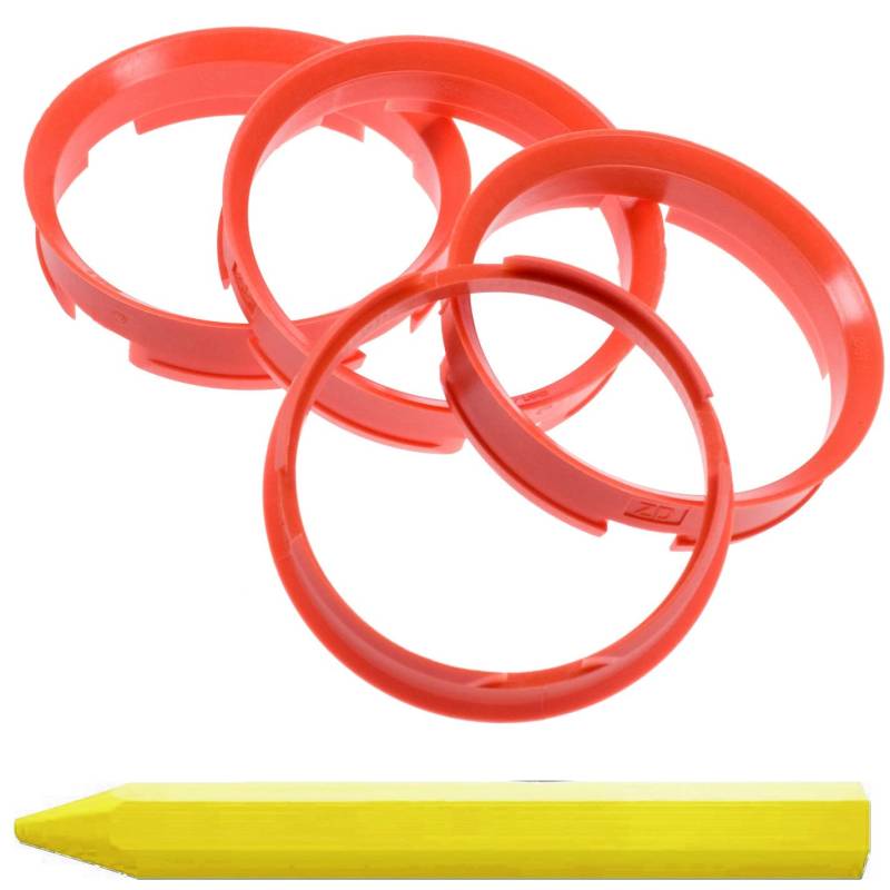 4X Zentrierringe Orange 72,6 mm x 67,1 mm + 1x Reifen Kreide Fett Stift von VORAGA
