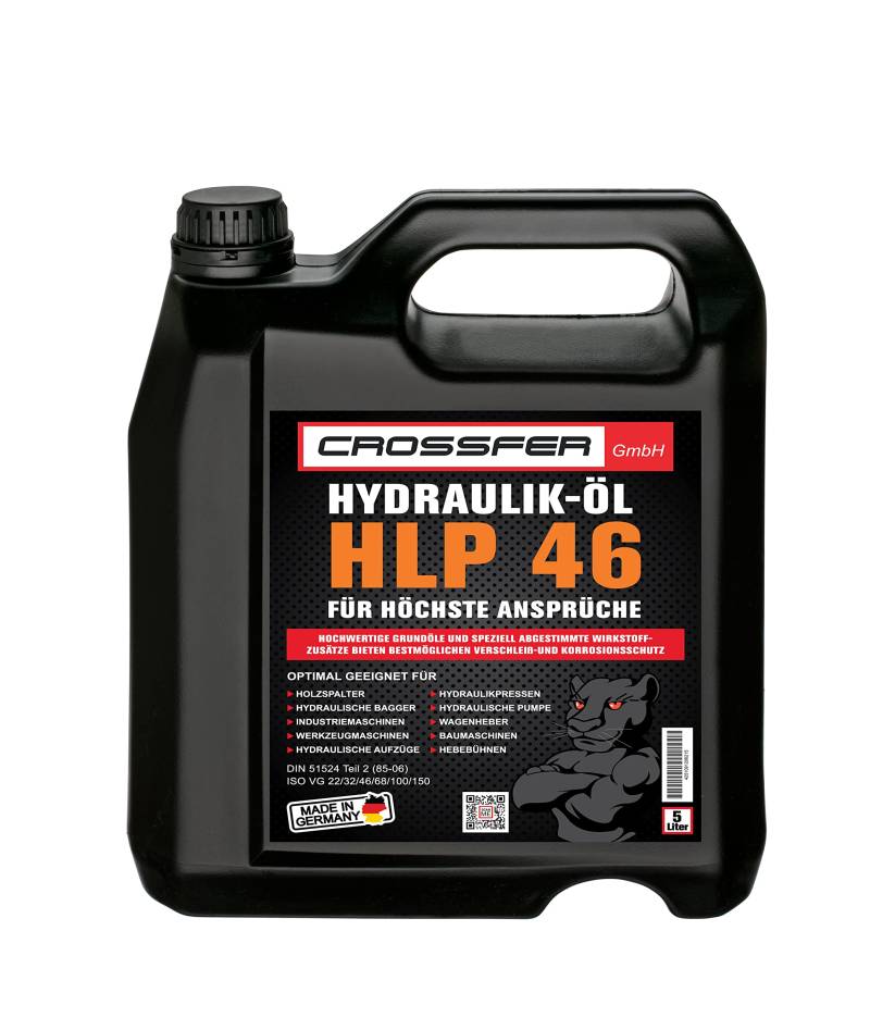 CROSSFER Hydrauliköl HLP46 5 Liter für Hydraulikpressen, Holzspalter, Wagenheber, Hydraulikflüssigkeit Hydraulikfluid 46er Viskosität von CROSSFER