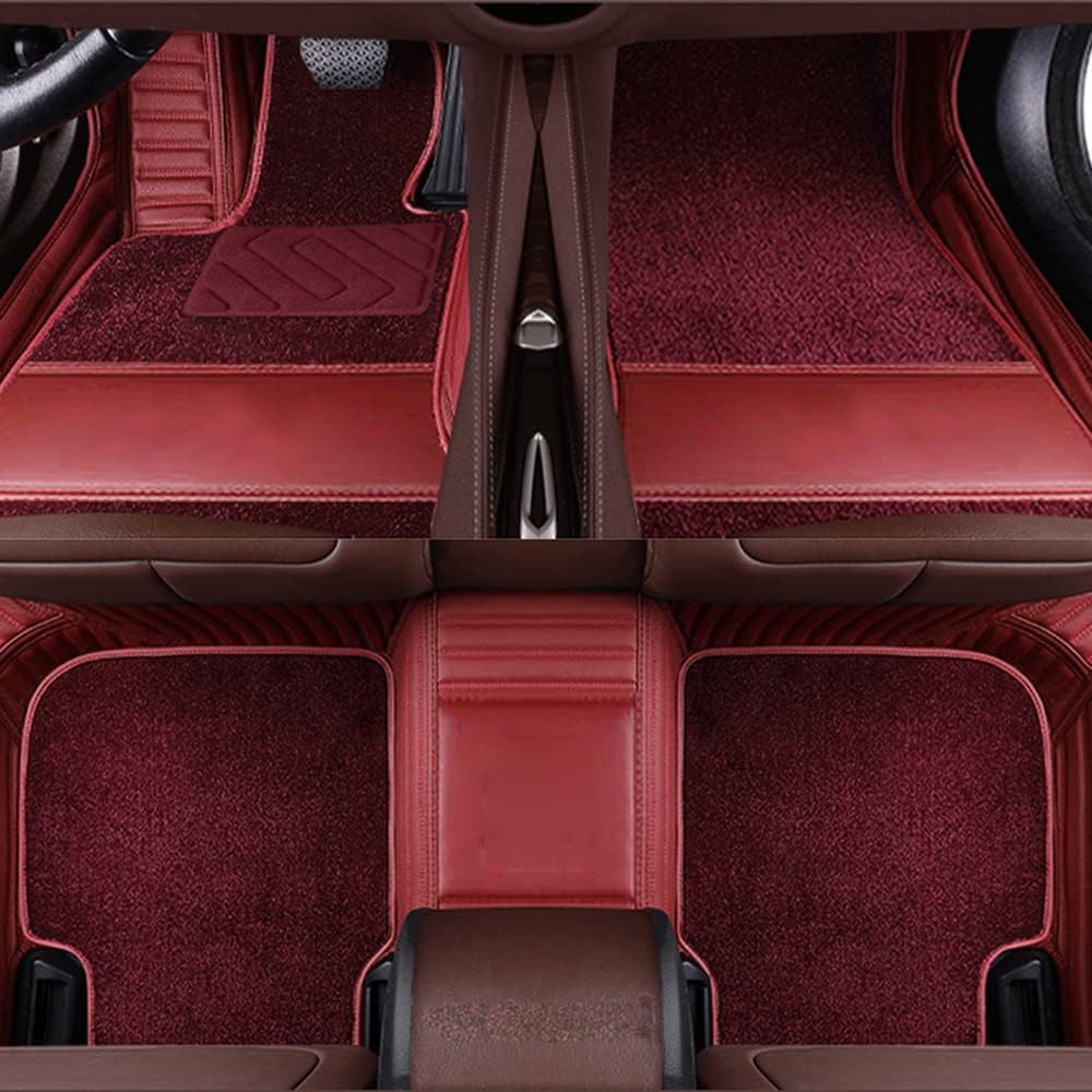 Auto Fußmatten Nach Maß für Skoda Kamiq 2018-2023(LHD), Doppelschicht PU-Leder wasserdichte rutschfeste Auto Bodenmatte Luxus Fussmatten Set,G Red2 von CRTTRS