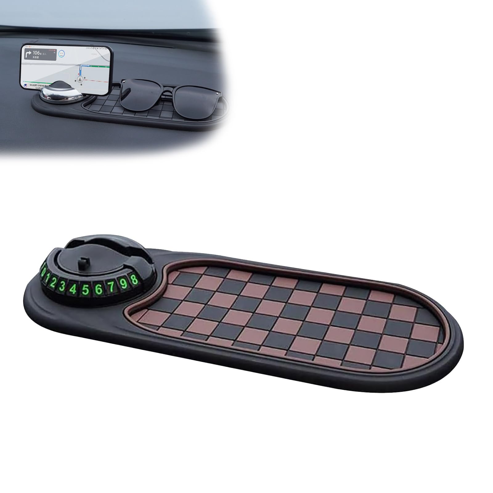 Guidelinel Multifunktions-Antirutschmatte fürs Auto, 2025 Neue Multifunktions-Universal-Armaturenbrettmatte fürs Armaturenbrett, mit temporärer Parknummer für das Armaturenbrett (Brown-Black) von CRTZHA
