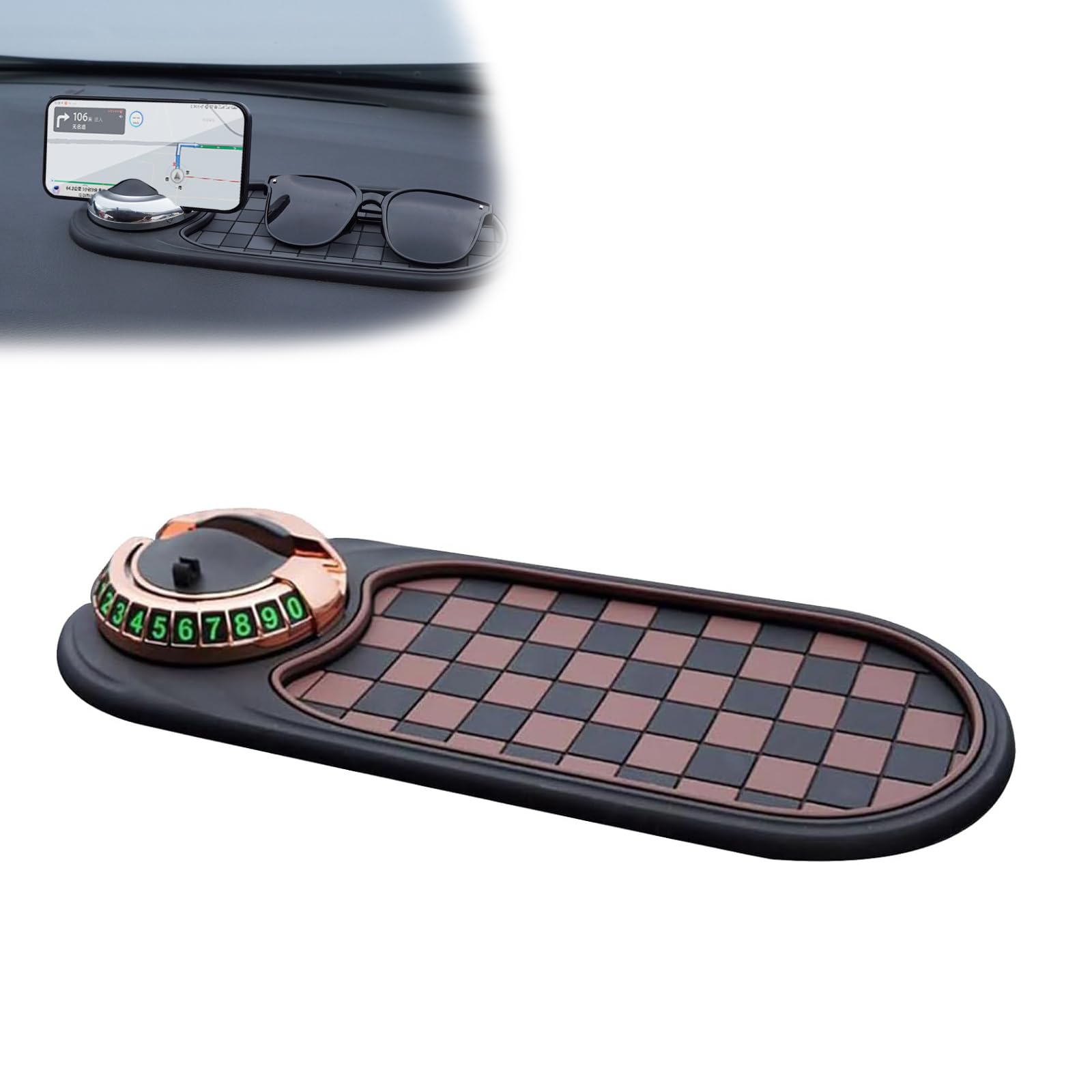 Guidelinel Multifunktions-Antirutschmatte fürs Auto, 2025 Neue Multifunktions-Universal-Armaturenbrettmatte fürs Armaturenbrett, mit temporärer Parknummer für das Armaturenbrett (Brown-Gold) von CRTZHA