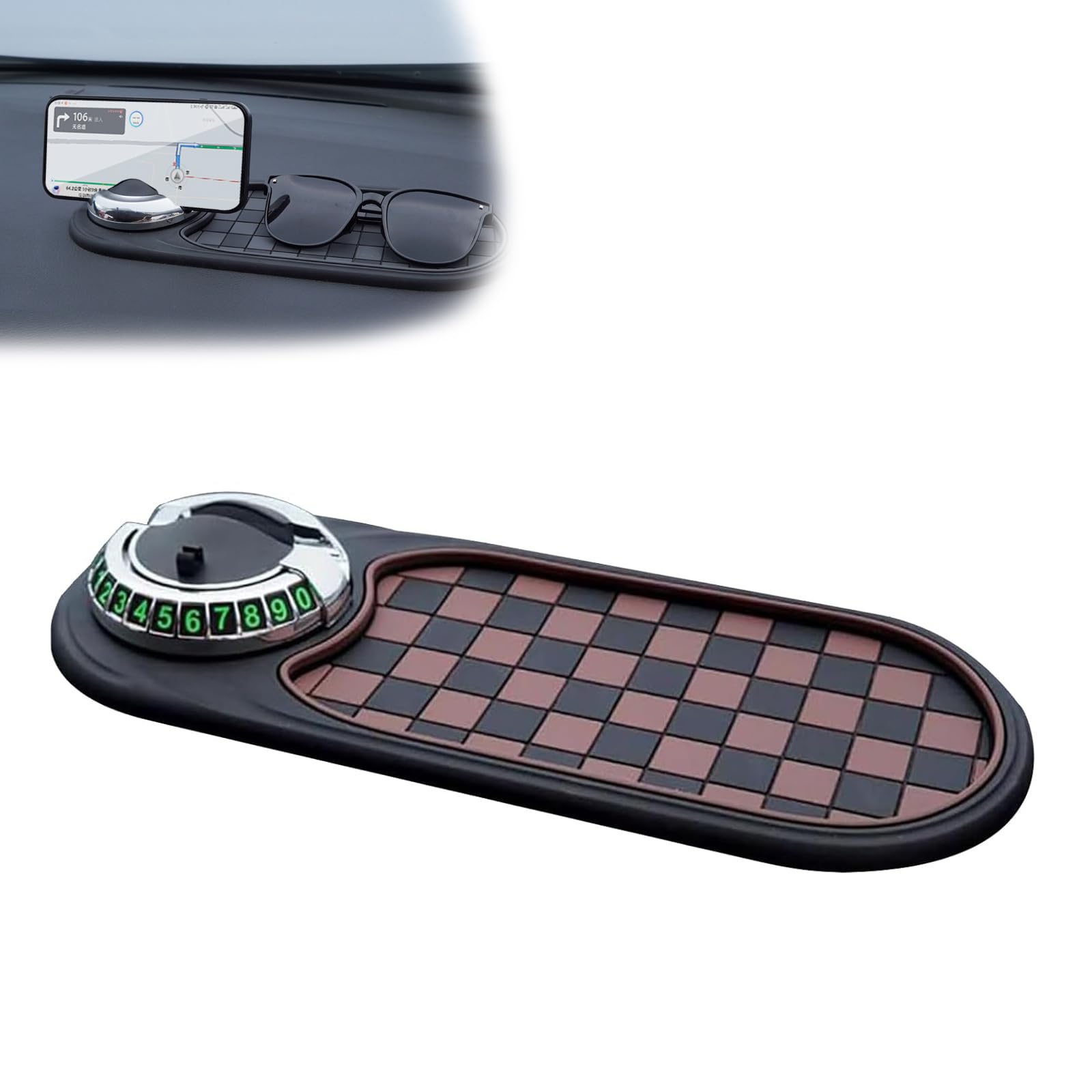 Guidelinel Multifunktions-Antirutschmatte fürs Auto, 2025 Neue Multifunktions-Universal-Armaturenbrettmatte fürs Armaturenbrett, mit temporärer Parknummer für das Armaturenbrett (Brown-Silver) von CRTZHA
